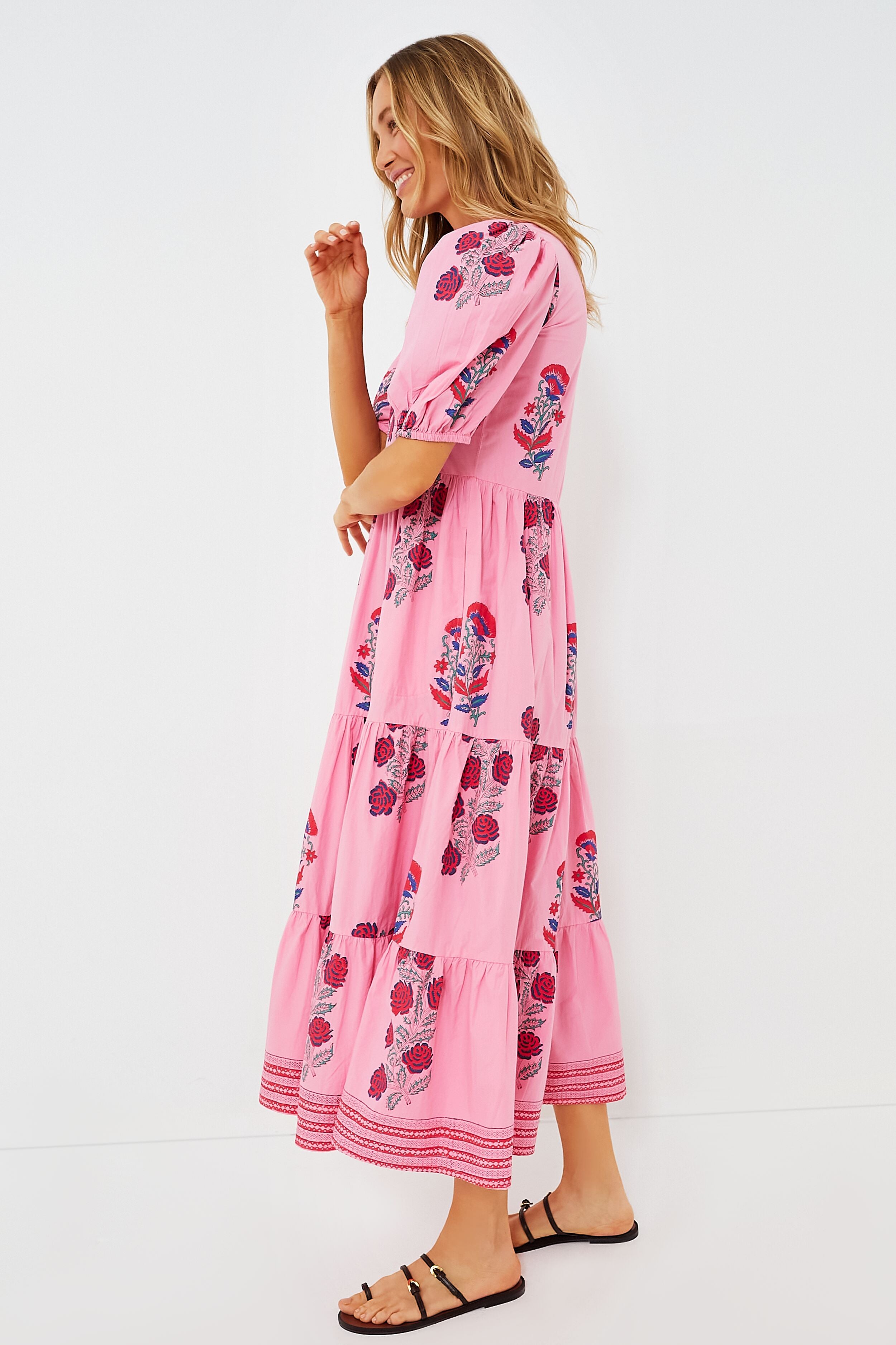 Boca Women's Pink Puff Sleeve Maxi Dress - Elegant Flowy Long Dress for Summer Beach, Wedding Guest, Party & Vacation