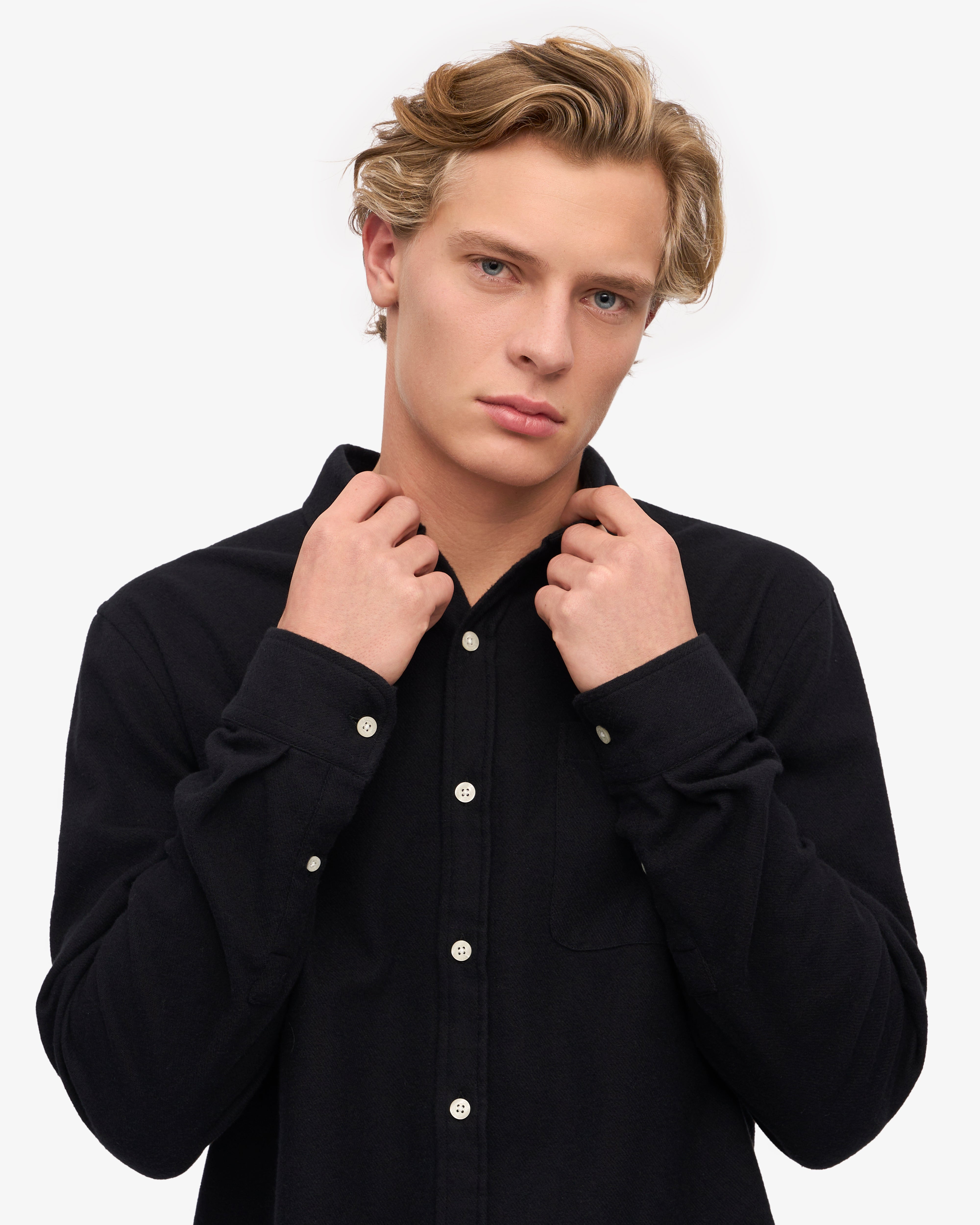 Organic Flannel Shirt for Men - Soft 100% Cotton Plaid Shirt in Deep Black - Perfect for Casual Wear, Outdoor Activities and Layering in Fall & Winter