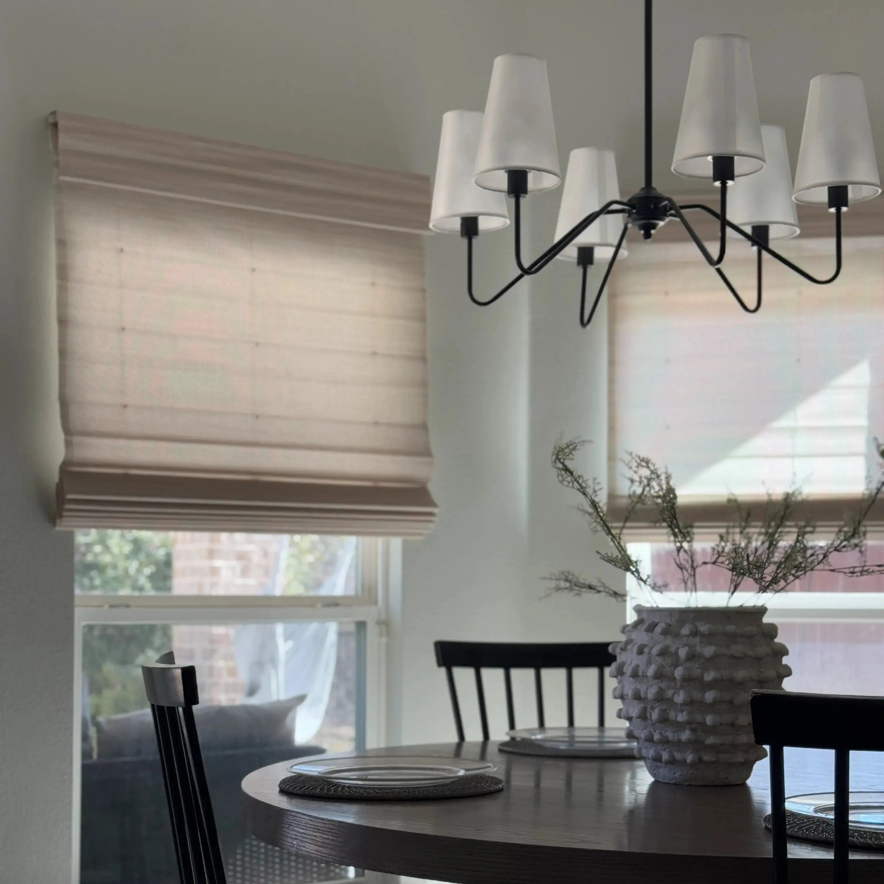 Sybil Bamboo Roman Shade - Natural Wall White Window Treatment for Living Room & Bedroom