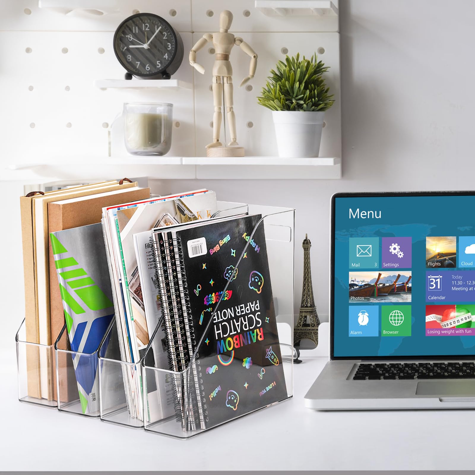 6 Pack Clear Magazine Holders with Handles - Vertical File Organizer for Documents, Magazines & Folders - Perfect for Desk, Office, Home & School Organization - Great for Bookshelves, Workstations & Study Areas