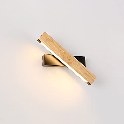 LITFAD Matte Black Rectangle Wall Light - Adjustable LED Wall Sconce with Rotatable Nordic Wooden Head, Warm White Lighting for Bedroom, Living Room, Hotel Decor | Modern Linear Wall Lamp for Ambient & Task Lighting