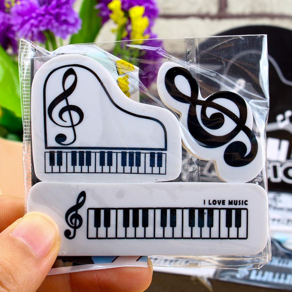 3-Piece Musical Piano Notes Rubber Pencil Eraser Set - Fun School & Office Supplies for Students, Kids Gifts - Perfect for Homework, Art Projects & Music Lovers