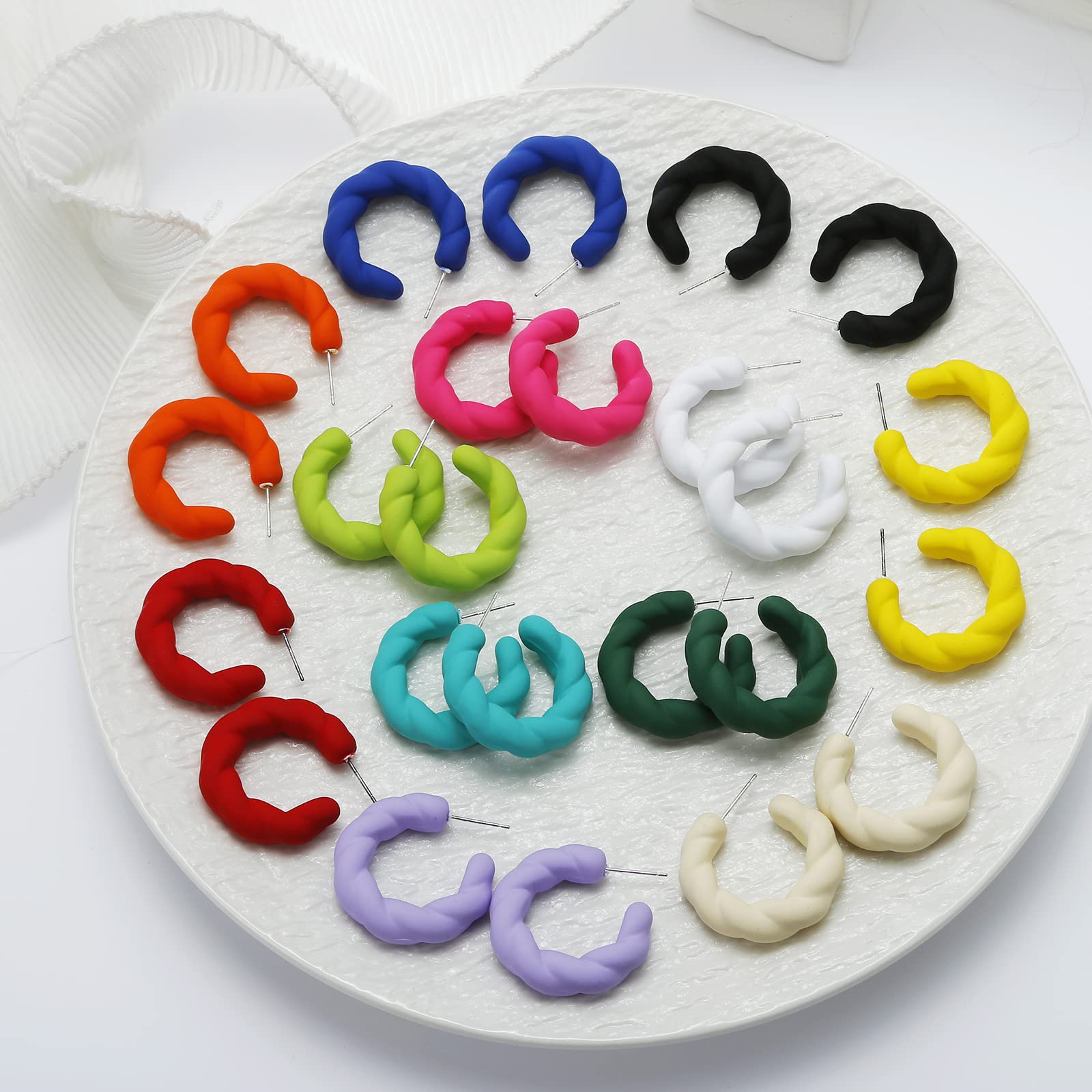 Twisted Rope Round Hoop Earrings for Women - Lightweight C-Shape Candy Color Dangle Earrings | Perfect for Everyday Wear, Parties & Gifts