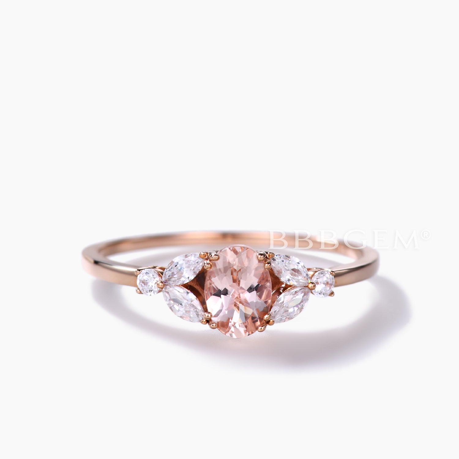 14k Rose Gold Pink Morganite & Marquise Moissanite Engagement Ring for Women - Perfect for Proposals, Anniversaries & Romantic Occasions