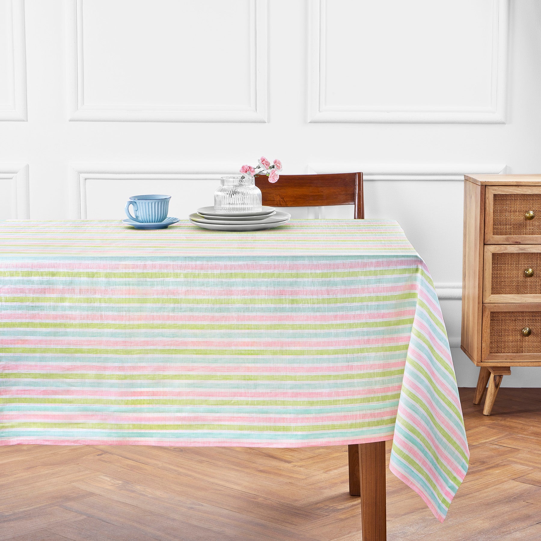 Palm Beach Stripe Tablecloth - Waterproof & Wrinkle-Free Rectangular Table Cover for Outdoor Dining, Parties, and Picnics - Perfect for Beach, Garden, and Patio Decor