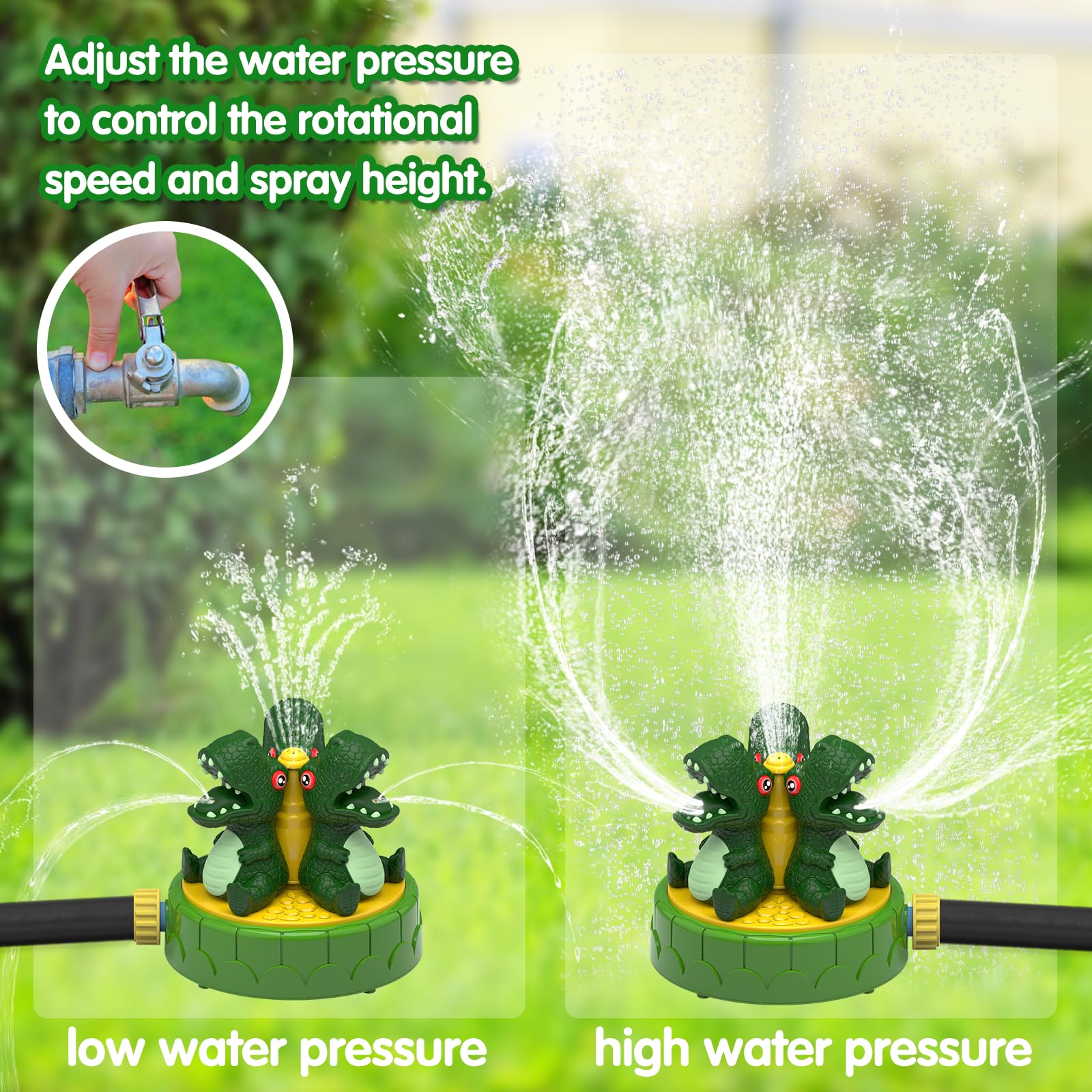 Dinosaur Water Sprinkler Toy for Kids Ages 3-12 | Outdoor Garden Hose Sprayer for Summer Backyard Play | Fun Splash Pad for Toddlers & Children | Perfect for Birthday Parties, Poolside Fun & Outdoor Water Activities