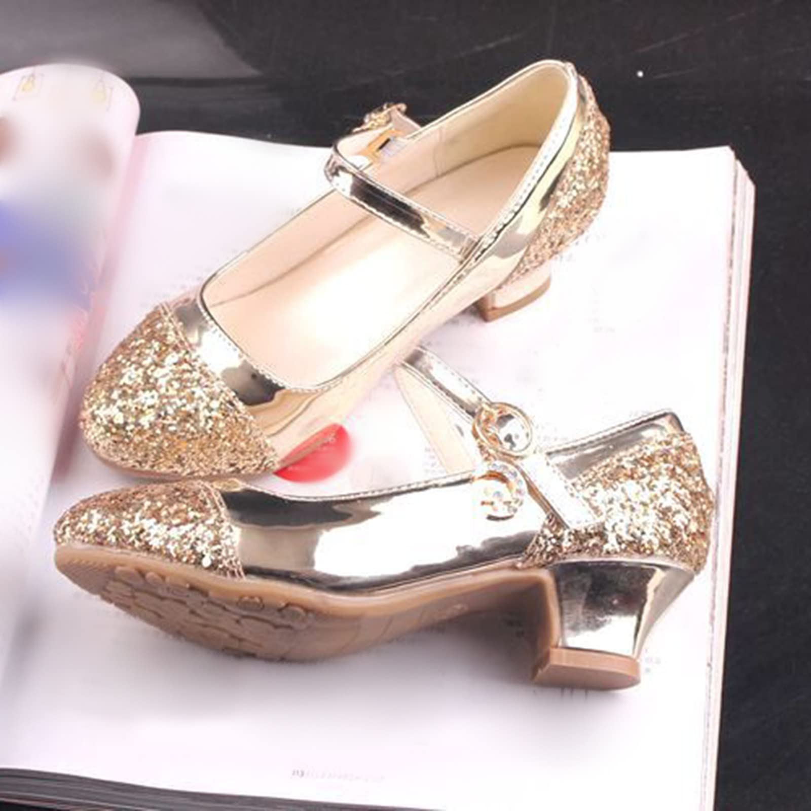 **Girls' Crystal High Heel Sneakers - Princess Dress Shoes for Kids - Size 12 - Perfect for Parties, Weddings & Special Occasions**