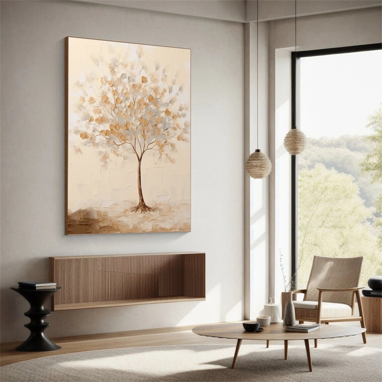 Beautiful Flower and Tree Painting #FT214 - Handmade Canvas Art for Home Decor, Office, Living Room & Bedroom Wall Decor