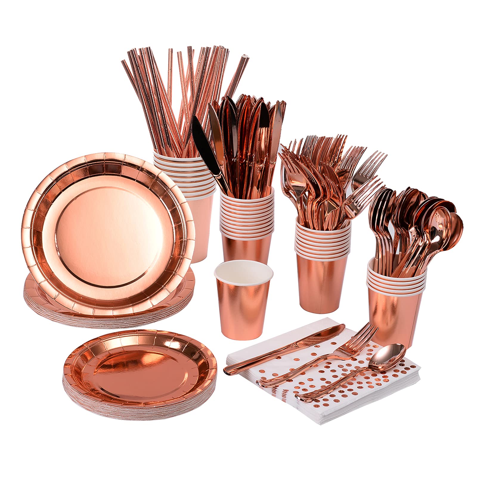 200-Piece Rose Gold Party Supplies Set - Elegant Paper Plates, Napkins & Cups for 25 Guests | Perfect for Bridal Showers, Birthdays, Engagements, Anniversaries & Weddings | Premium Party Decor for Any Celebration