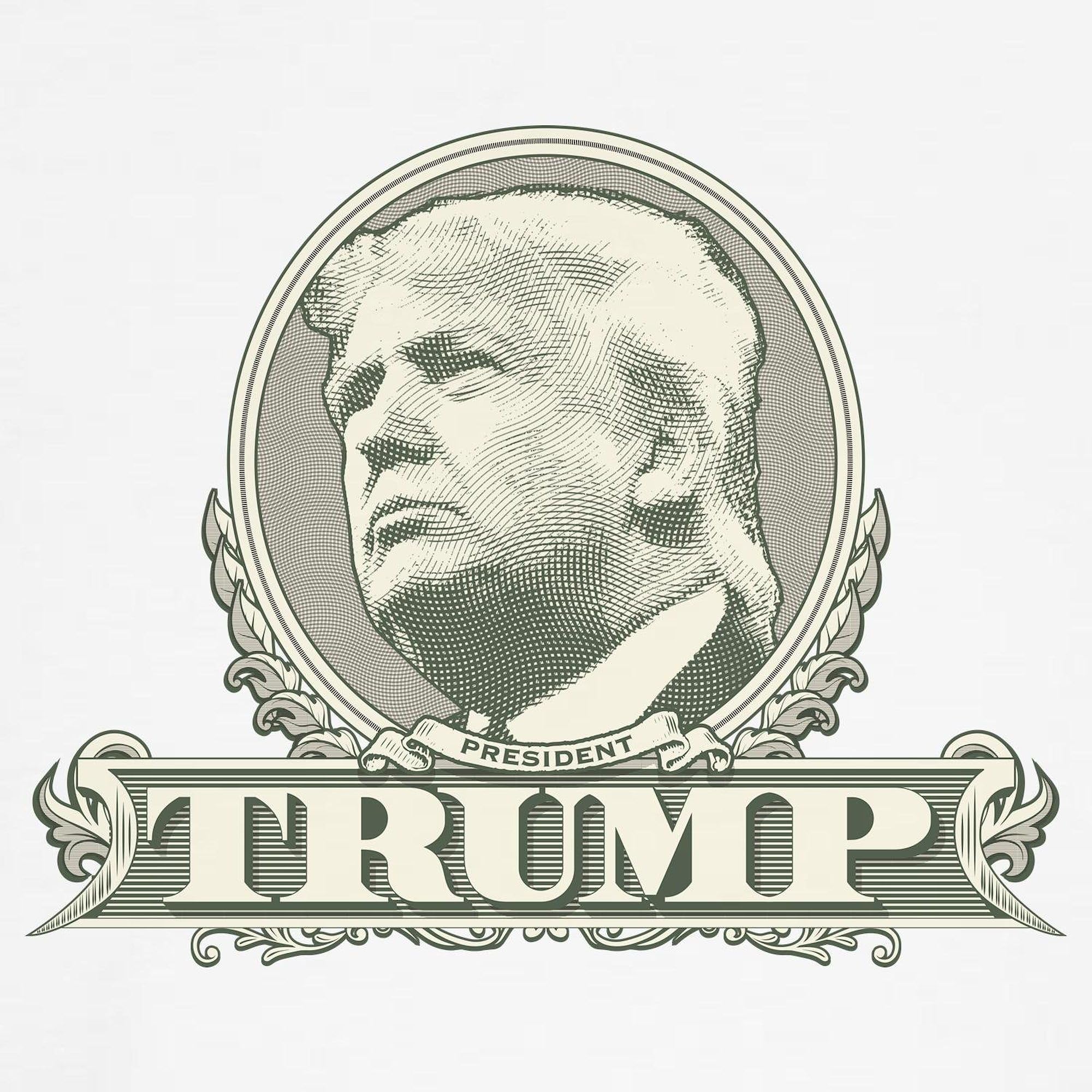 Donald Trump Dollar Bill Framed Maternity T-Shirt for Women - Stretchy Ruched Side Design - Perfect for Pregnancy Photos, Political Events & Patriotic Outfits
