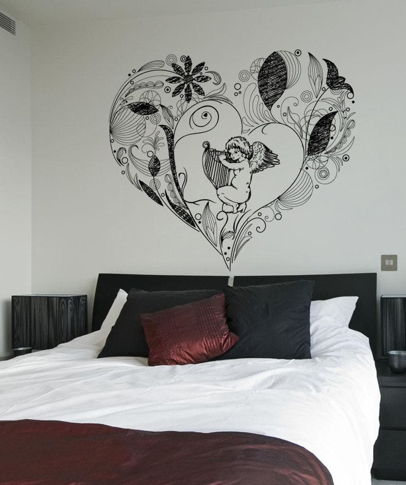 Vinyl Wall Decal Sticker - Romantic Cupid Heart Design #1355 for Home Decor, Bedroom, Nursery & Office
