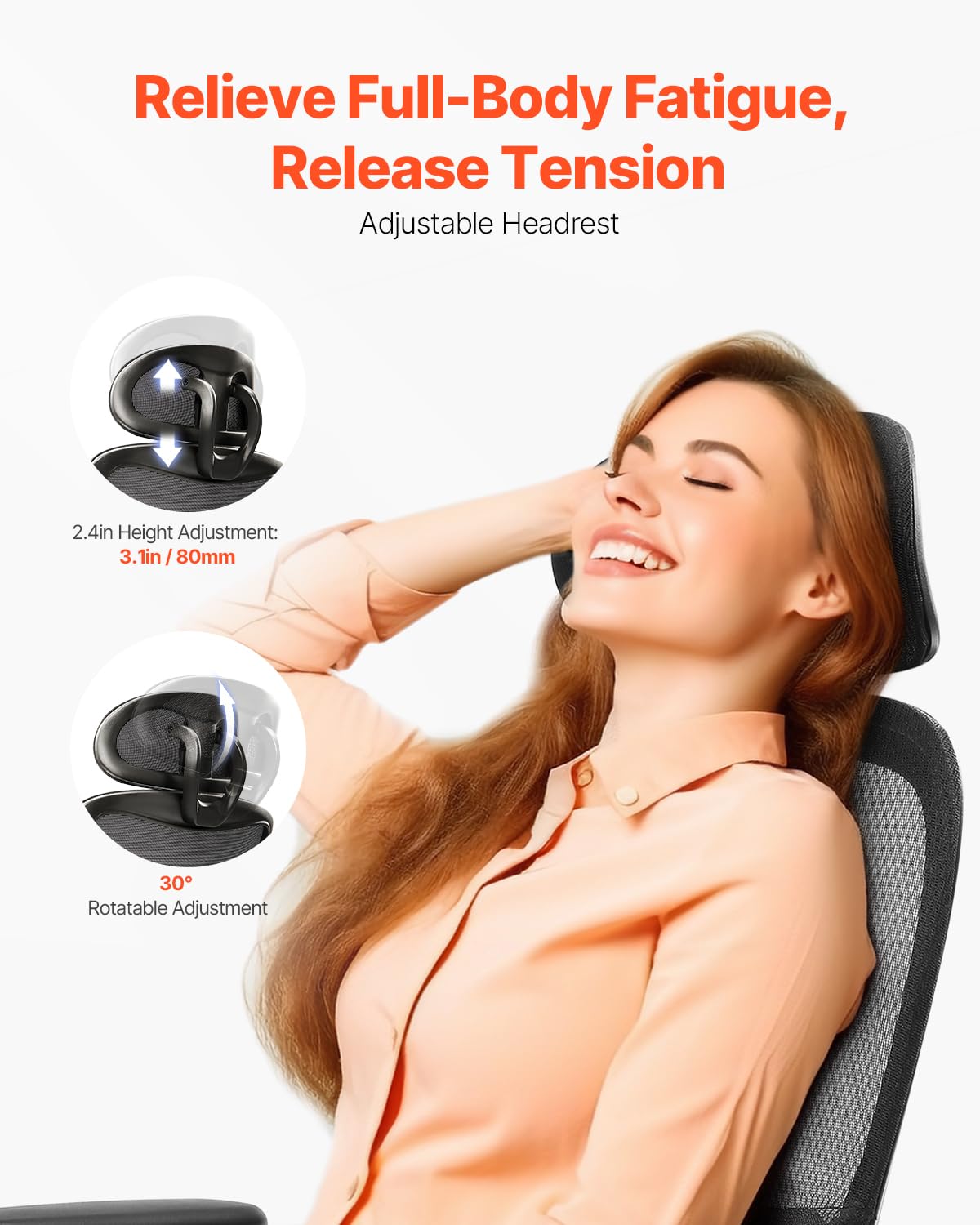VEVOR Ergonomic Office Chair - High Back Mesh Desk Chair with Adjustable Headrest & Lumbar Support, Rolling Computer Chair for Home & Office Workspaces - Perfect for Long Hours of Comfortable Sitting