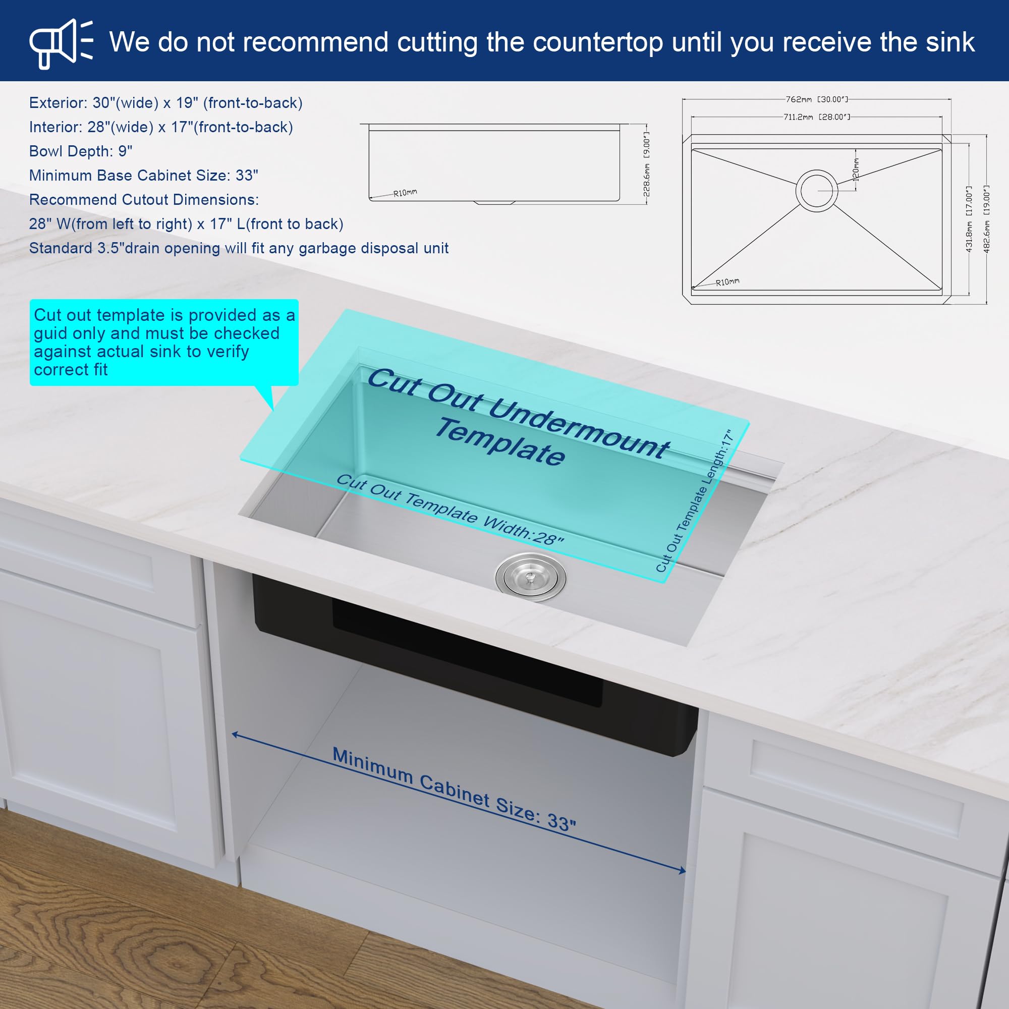 Hausinluck 30-inch Undermount Stainless Steel Kitchen Sink - 18 Gauge Single Bowl Workstation Sink with Integrated Ledge & Accessories (5-Pack) - Perfect for Modern Kitchens, Restaurants, and Commercial Food Prep Areas