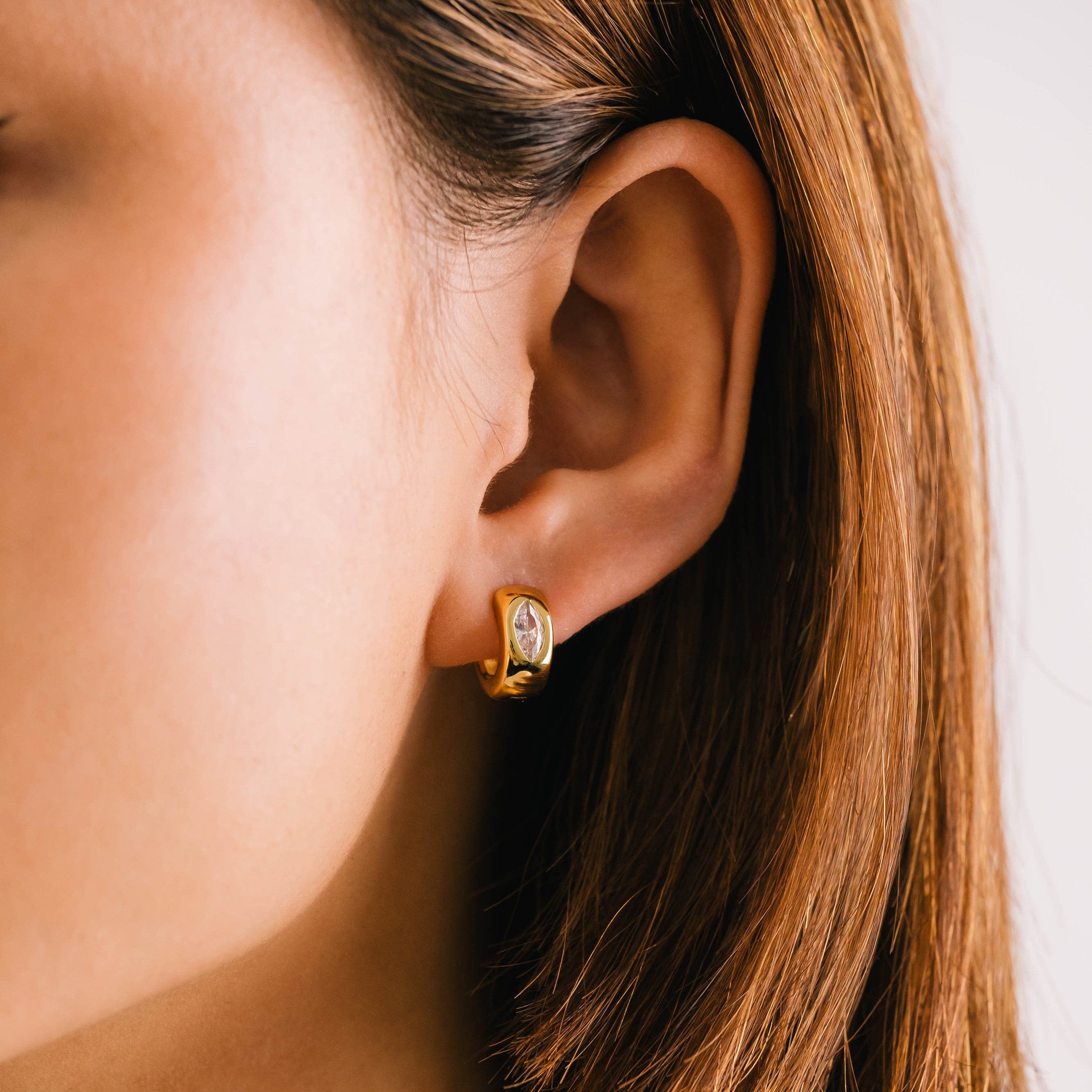 Marquise Chunky Huggie Hoop Earrings for Women - 14K Gold Plated Dangle Hoops - Perfect for Everyday Wear, Parties & Special Occasions