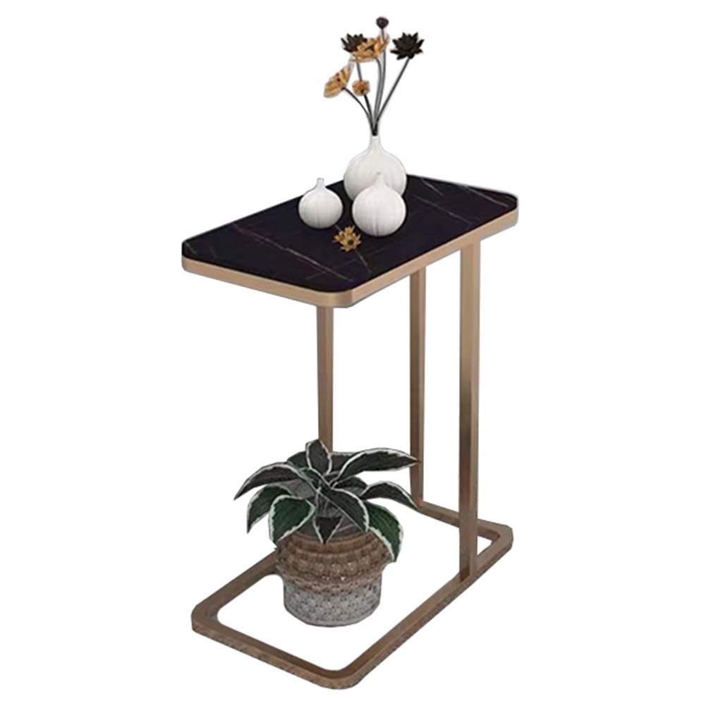 LXLA C-Shaped End Table with Slate Finish - Gold Accent Sofa Side Table, Snack Coffee Table & Laptop Stand for Living Room, Office, Bedroom - Perfect for Small Spaces, TV Snacking & Remote Work