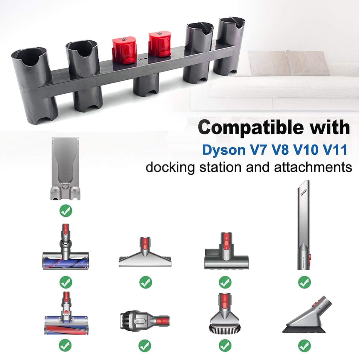Dyson V7 V8 V10 V11 Vacuum Cleaner Wall Mount Accessory Holder - Tool Organizer & Attachment Storage for Docking Station or Wall - Perfect for Home, Garage & Workshop Organization