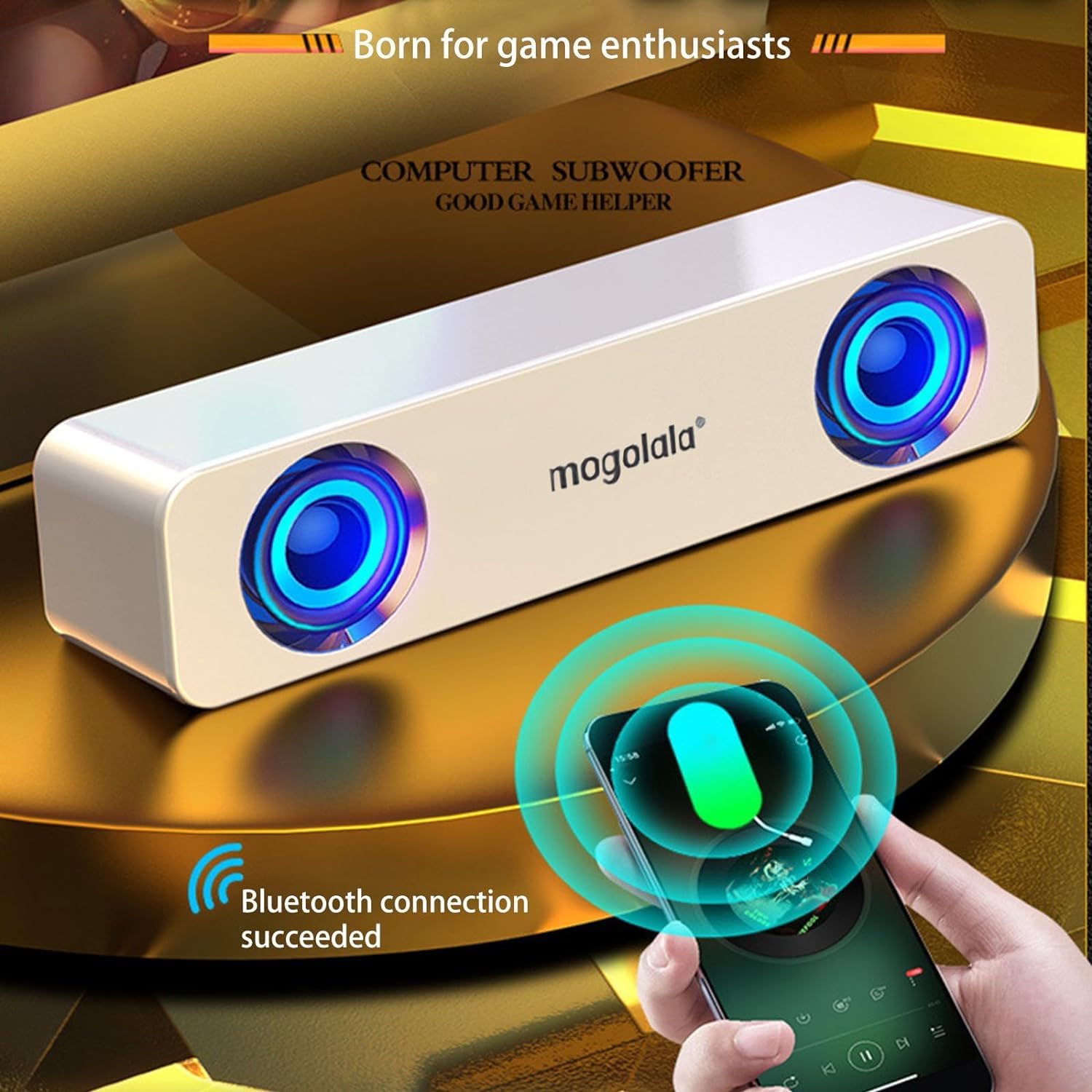 Wireless Bluetooth Computer Speakers with USB Power - Compact Desktop Audio System, Dual Stereo Sound & Built-in Subwoofer for PC, Laptop, TV, Gaming & Home Office (White) | Perfect for Music, Movies, Video Calls & Streaming | Enhance Work Productivity, Gaming Experience & Home Theater Setup | Ideal for Zoom Meetings, Online Classes & Relaxing Background Music | Great for Small Spaces, Dorm Rooms & Workstations