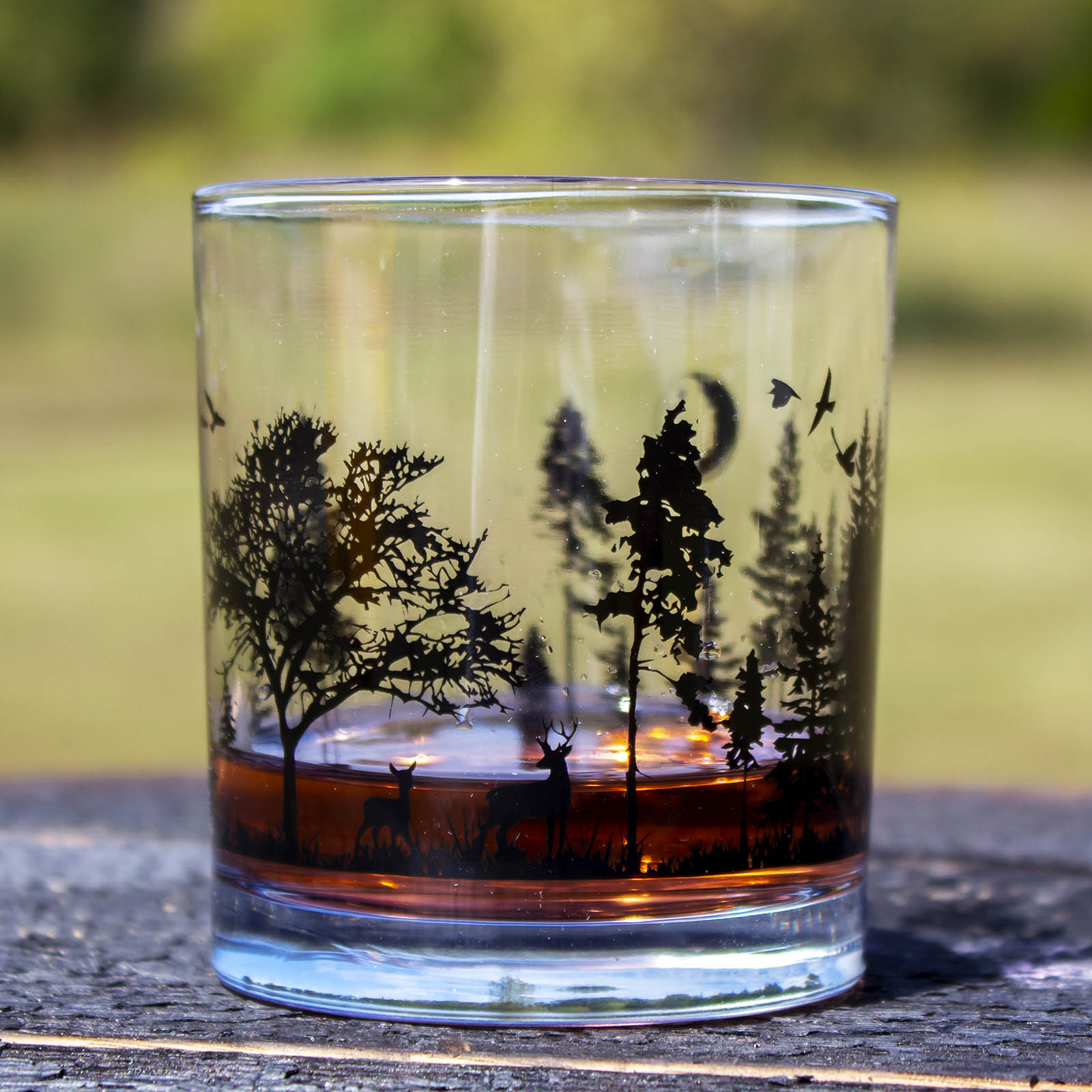 BarConic® 10 oz Old Fashioned Glasses - Forest Scene Whiskey Glass Set - Perfect for Bourbon, Cocktails & Home Bar Decor