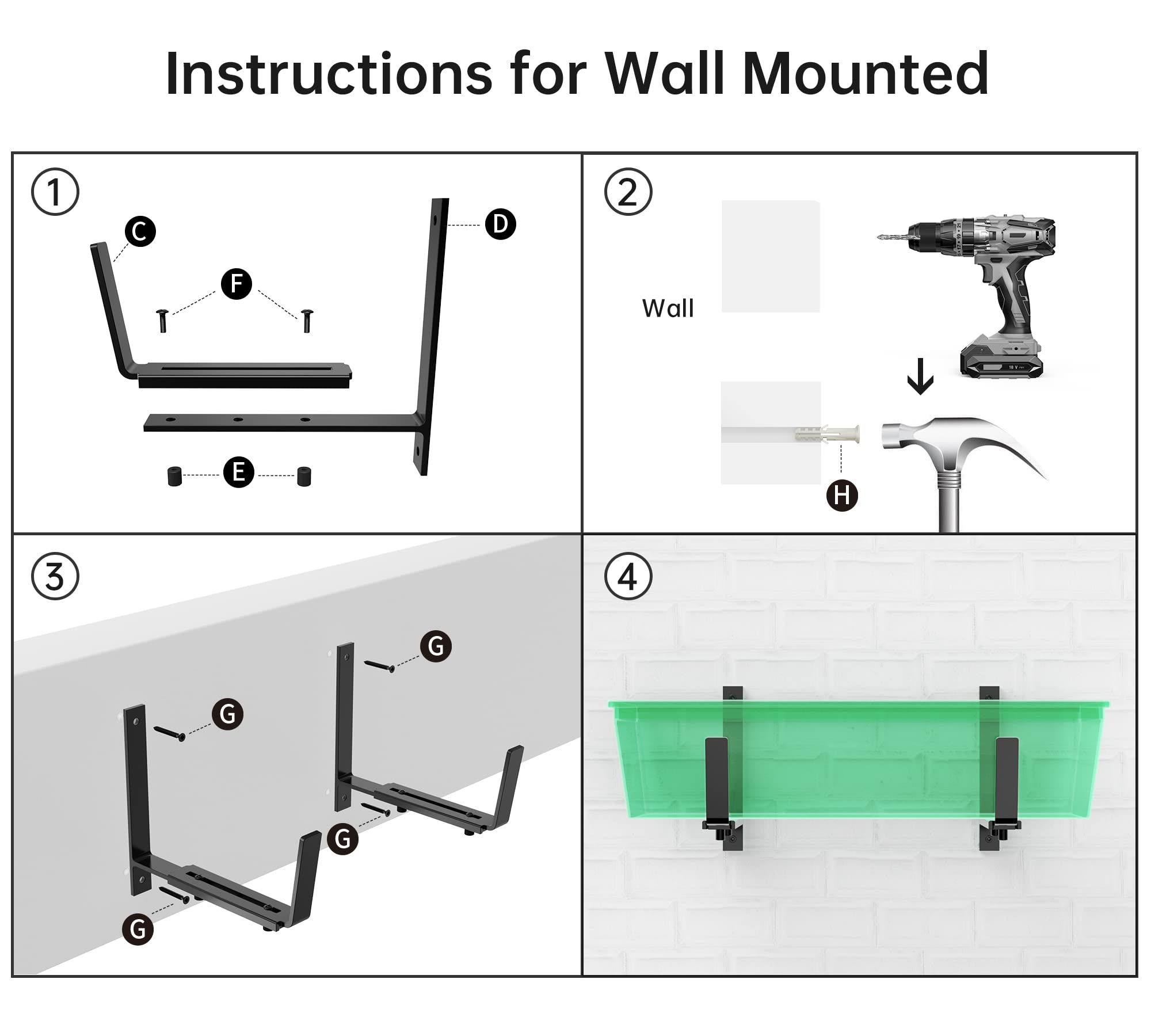 Y&M 4-Pack Adjustable Deck Railing Planter Box Brackets (6-12.5 Inch) - Heavy Duty Iron Window Box Hooks for Balcony, Fence, Patio & Garden - Black | Perfect for Hanging Flower Boxes on Railings, Walls & Outdoor Spaces