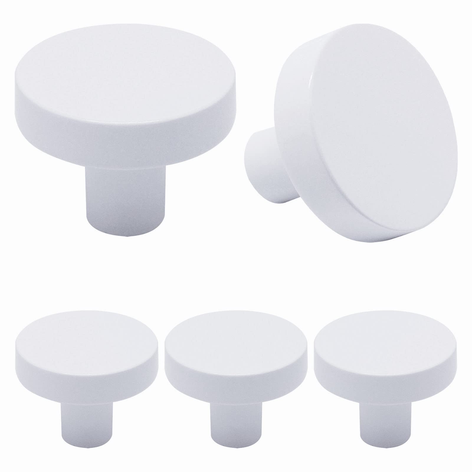 Modern Zinc Alloy Cabinet Knobs 5-Pack - Round White Kitchen Drawer Pulls & Dresser Knobs for Cupboard, Closet Door, Furniture Hardware - Perfect for Home Renovation & DIY Projects
