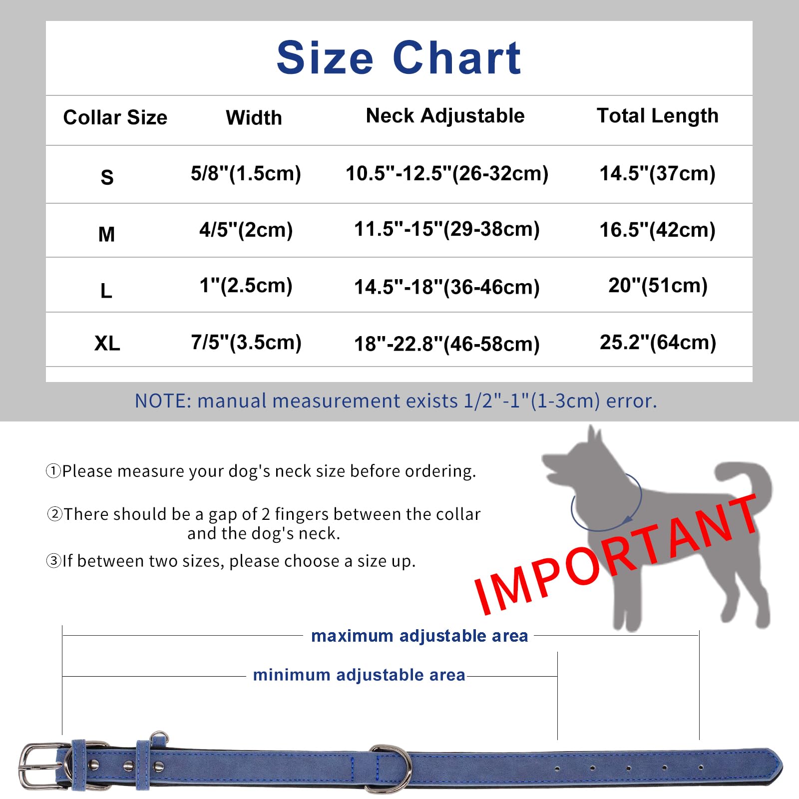 Premium Soft Padded Leather Dog Collar - Adjustable Breathable Waterproof Pet Collar with Metal Buckle for Small Medium Large Dogs (X-Large, Dark Blue/Black) - Perfect for Daily Walks, Training & Outdoor Adventures