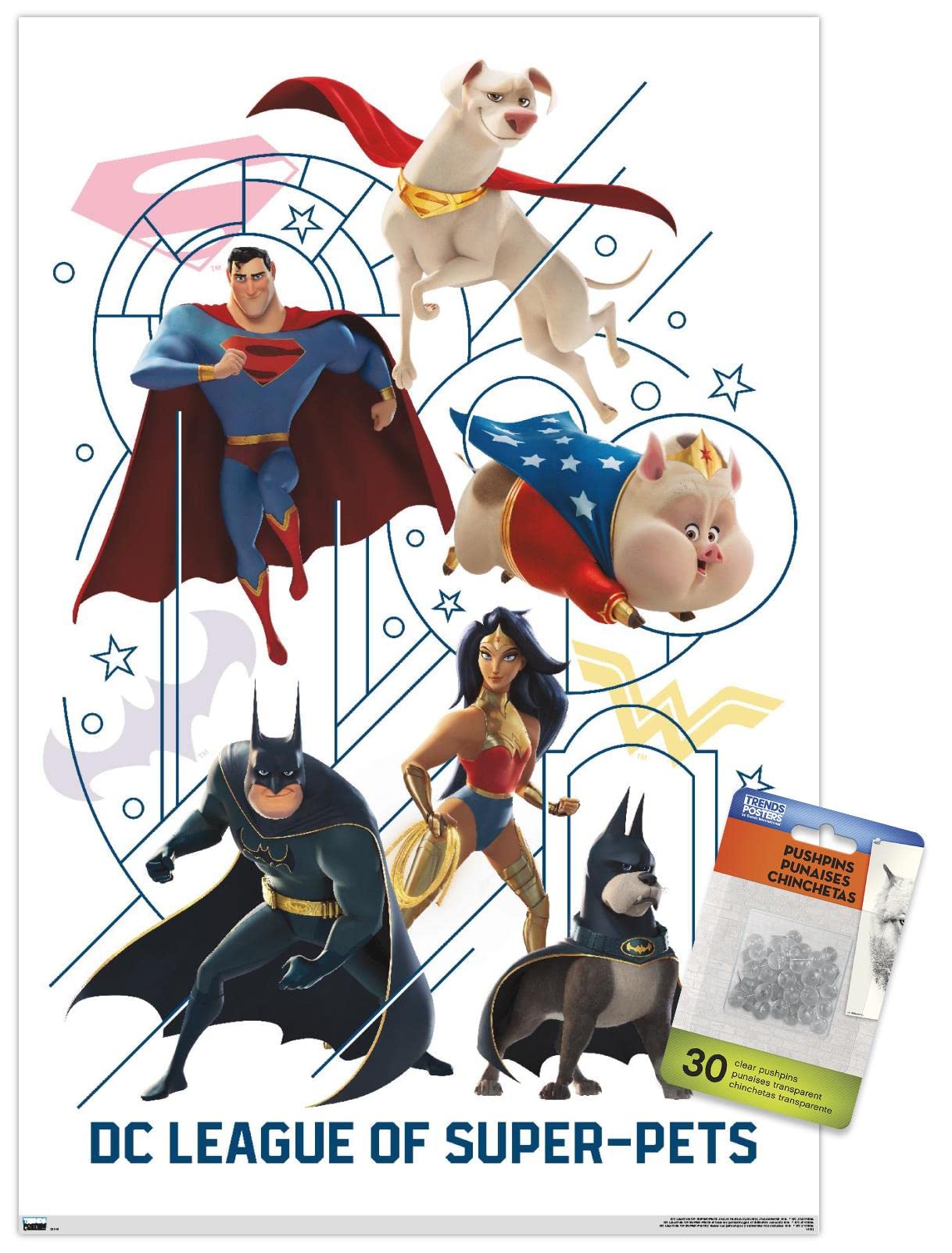 DC Comics Movie DC League Of Super-Pets Wall Poster - 24x36 Inch Superhero Decor with Push Pins for Kids Room, Home Theater & Comic Book Fan Gifts