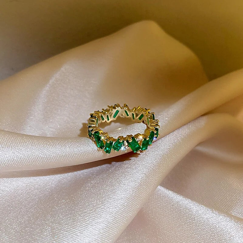 Geometric Green Cubic Zirconia Eternity Ring for Women | HR528 | Elegant Wedding, Engagement, Anniversary Gift for Her