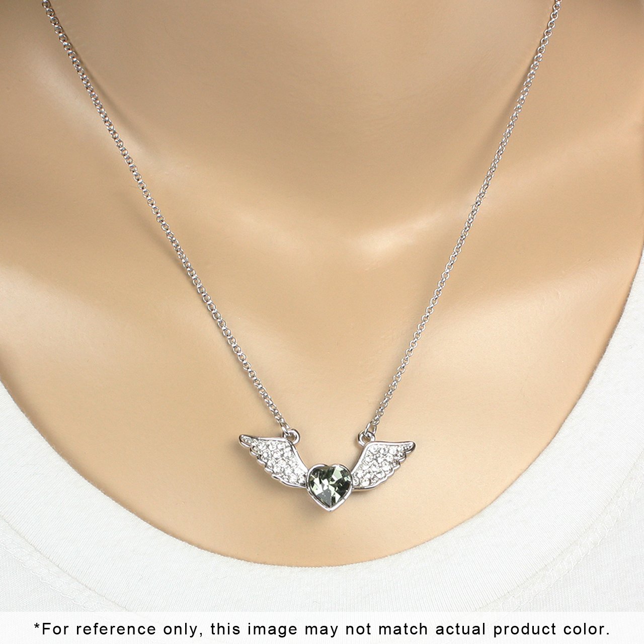 Dahlia Angel Heart Crystal Necklace - Swarovski Rhodium Plated for Elegant Occasions
