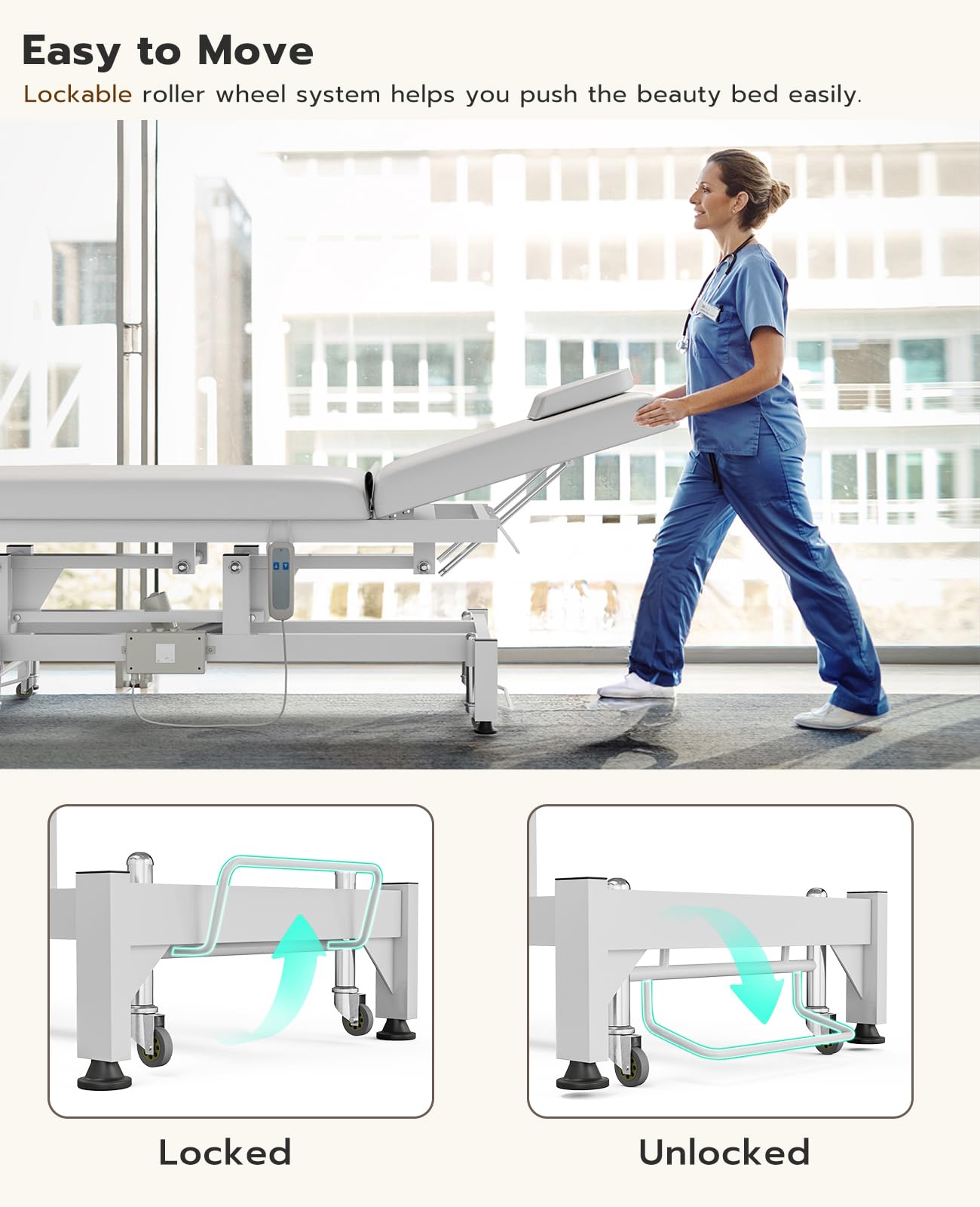 Electric Lift Massage Table with Adjustable Backrest & Face Hole - Professional Spa Facial Treatment Bed for Estheticians, Waxing & Lash Extensions - White Beauty Salon Table for Home & Clinic Use