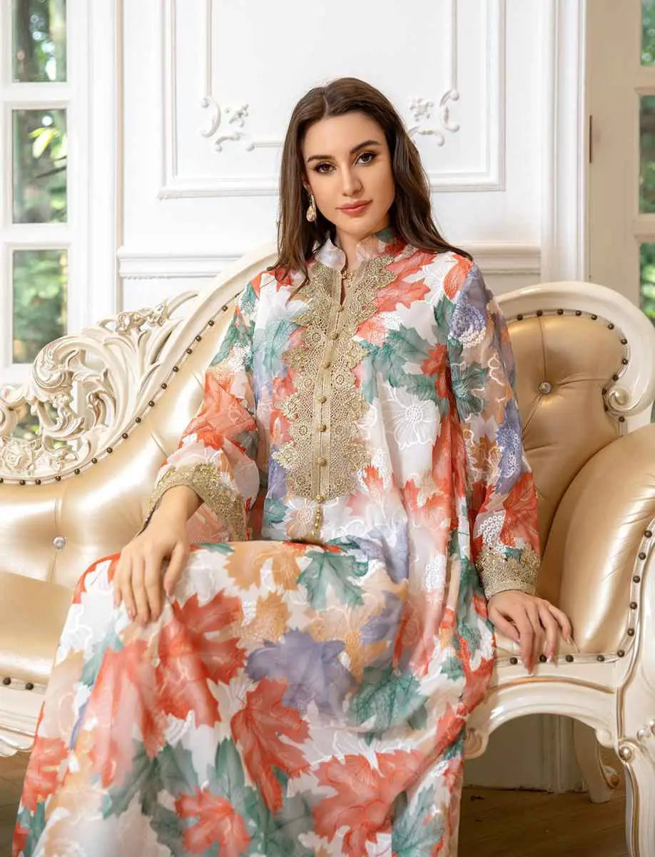 Elegant Eid Dress for Women - Embroidered Arab Dubai Kaftan Caftan Dress - Perfect for Eid Celebrations, Weddings & Special Occasions