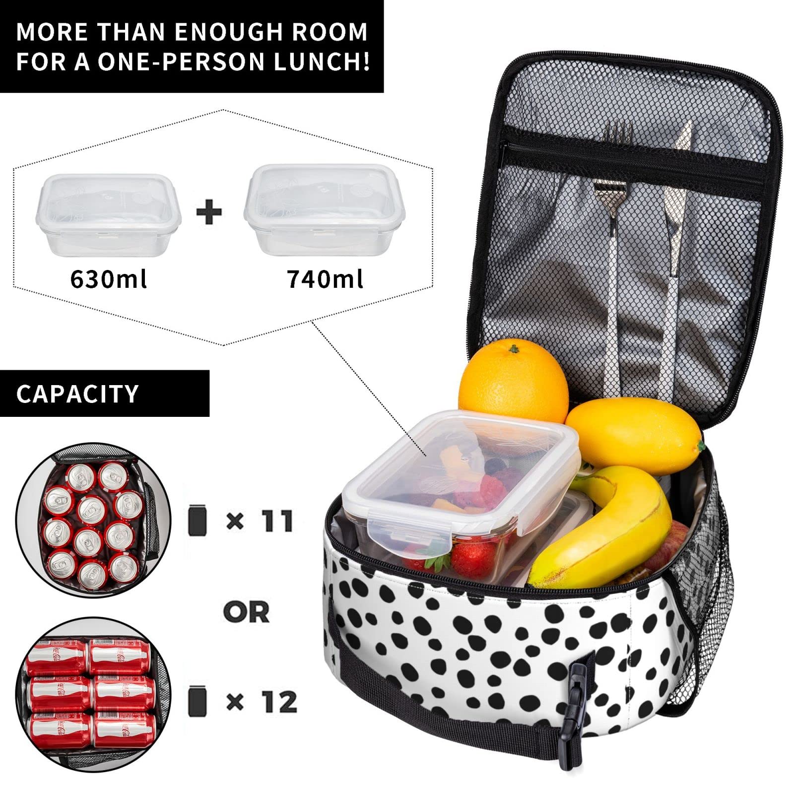 Polka Dot Insulated Lunch Box for Women, Men, Kids - Reusable & Washable Thermal Lunch Bag for School, Office, Picnic, Travel & Outdoor Activities