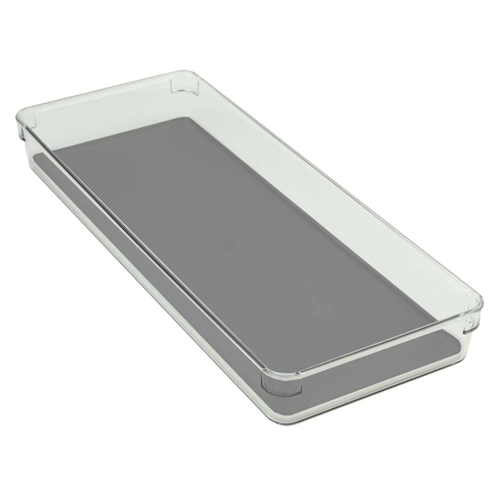 Clear Plastic Drawer Organizer with Non-Slip Rubber Base - Soft-Grip Lining & Rubber Feet for Secure Storage - Ideal for Kitchen Utensils, Office Supplies & Bathroom Organization