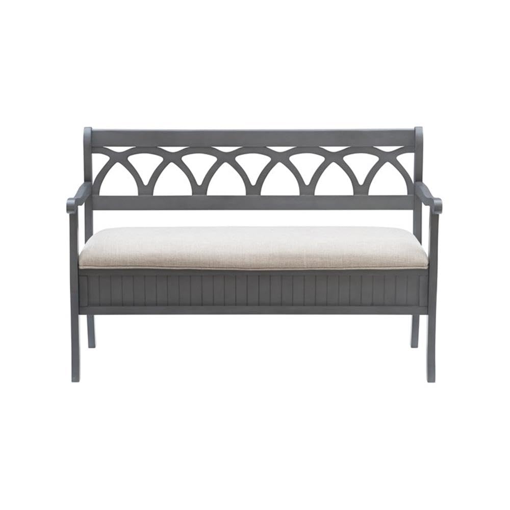 Pemberly Row Transitional Gray Wood Storage Bench - Stylish Entryway & Living Room Seating with Storage