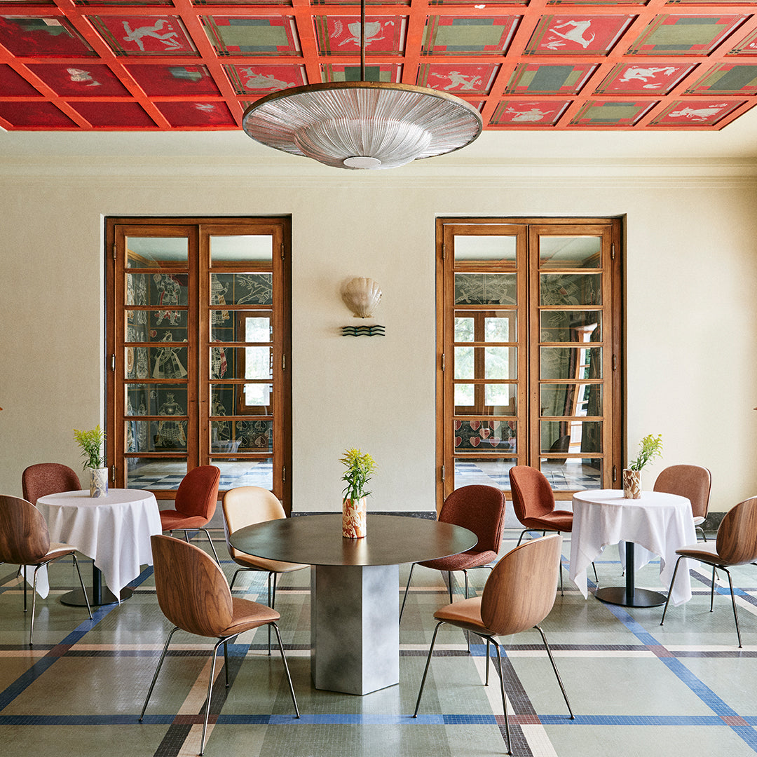 Modern Beetle Dining Chair with Front Upholstery & Conic Base - 3D Veneer Shell Design for Kitchen, Dining Room or Office