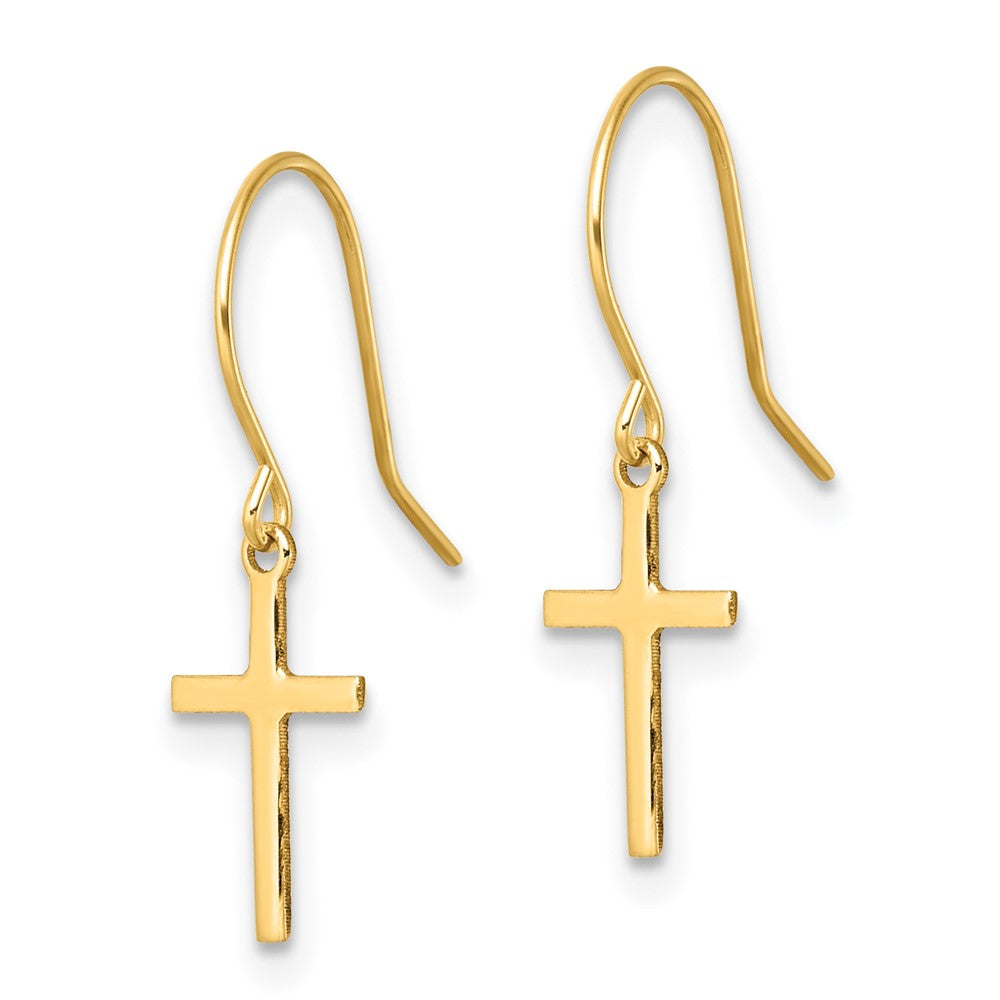 Gold Dangle Cross Shepherd Hook Earrings for Women - 14K Gold Plated Religious Jewelry - Perfect for Church, Weddings & Everyday Wear - Model TM788