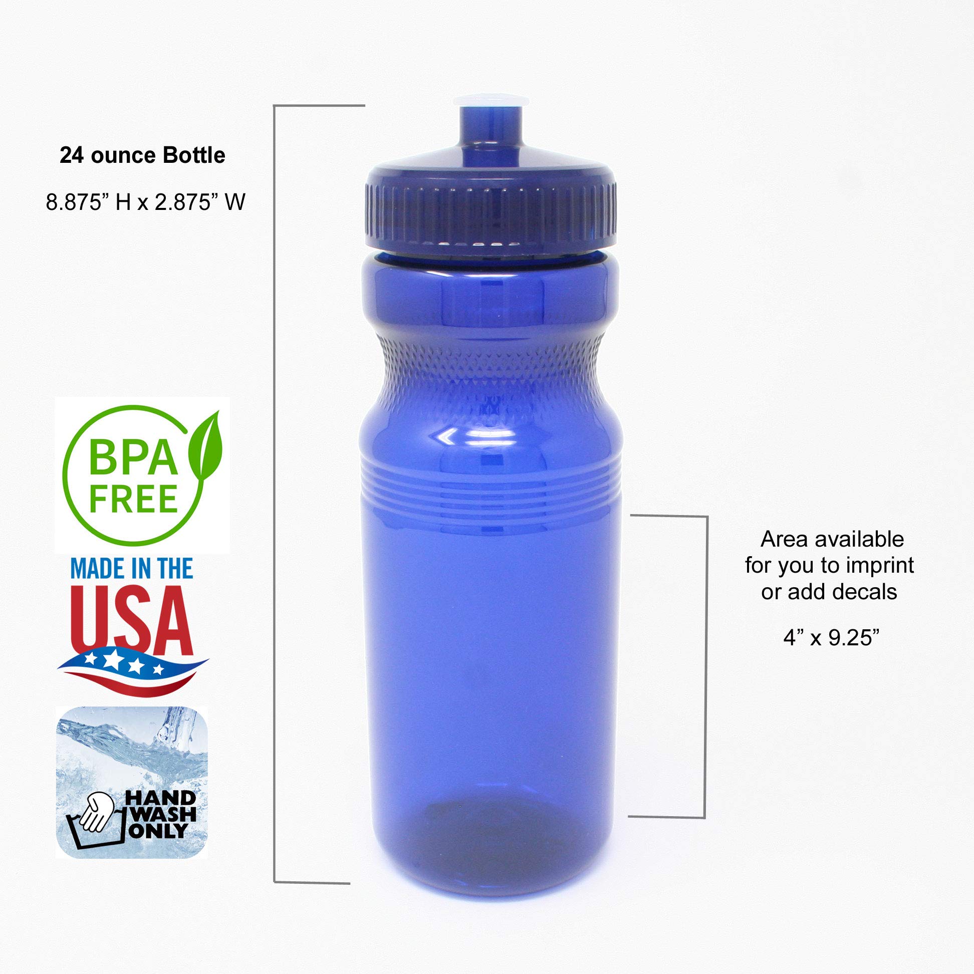 BPA-Free 24oz Water Bottles Bulk 100 Pack - Made in USA - Durable Plastic Water Bottles for Office, Gym, Schools & Outdoor Activities