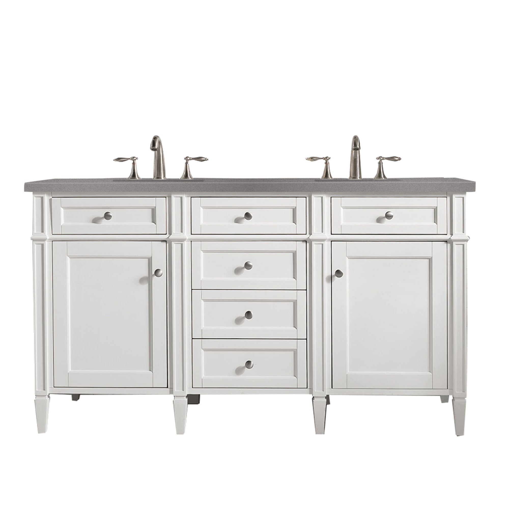 Brittany 60-Inch Bright White Double Bathroom Vanity with 3CM Gray Expo Quartz Countertop - Perfect for Master Bathroom & Guest Bath Renovations