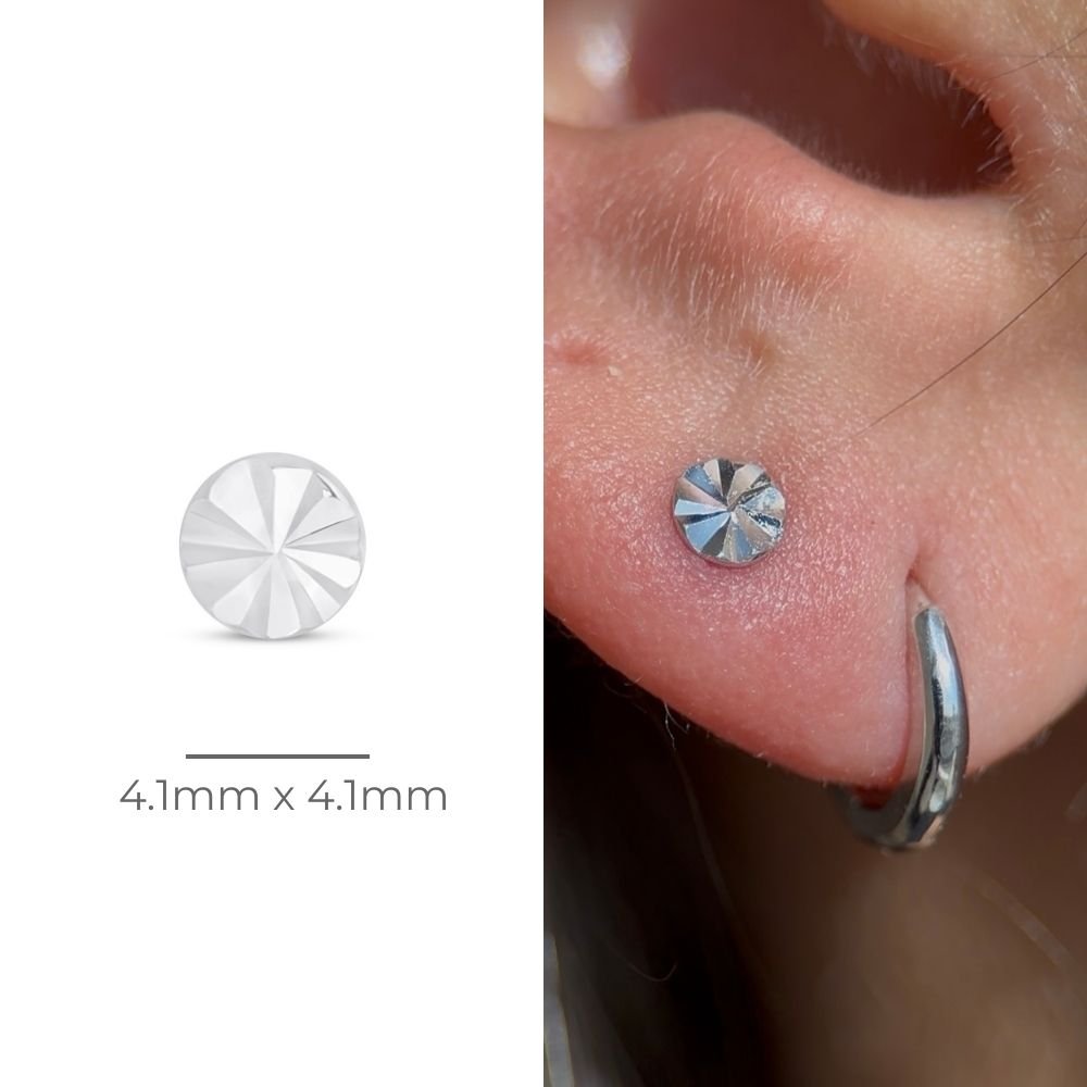14K White Gold Diamond Cut Flat Back Stud Earrings for Women - Perfect for Everyday Wear, Parties & Special Occasions