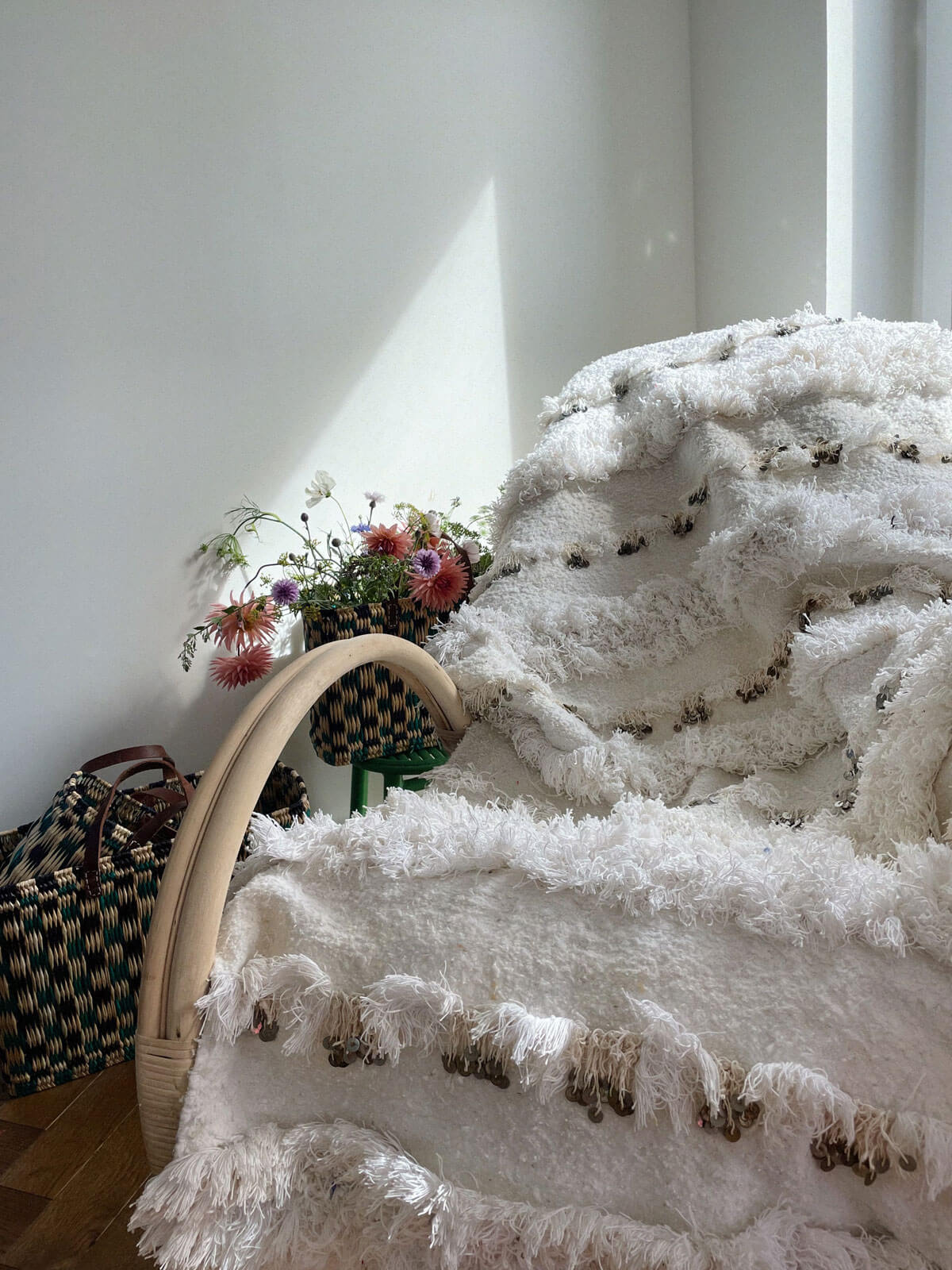 Vintage Moroccan Handira Wedding Blanket No. 149 - Authentic Berber Textile for Boho Home Decor, Wedding Gift & Cozy Throw