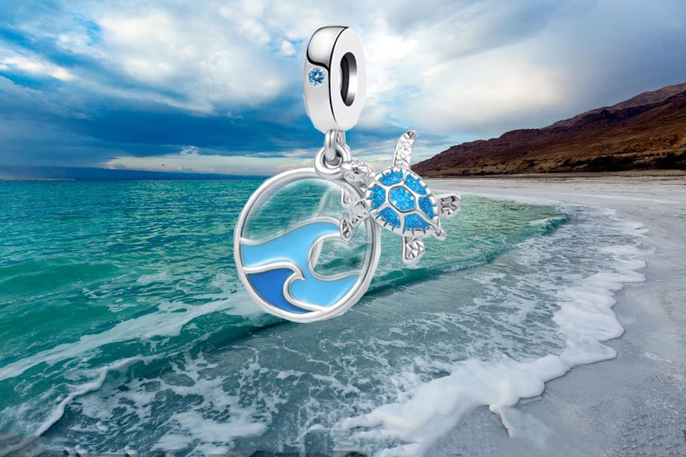 Blue Sea Turtle Charm Bead for Pandora Bracelets - Dangle Jewelry Gift for Women, Girlfriend, Mom, Sister, Wife - Perfect for Beach Party, Birthday & Anniversary Gifts
