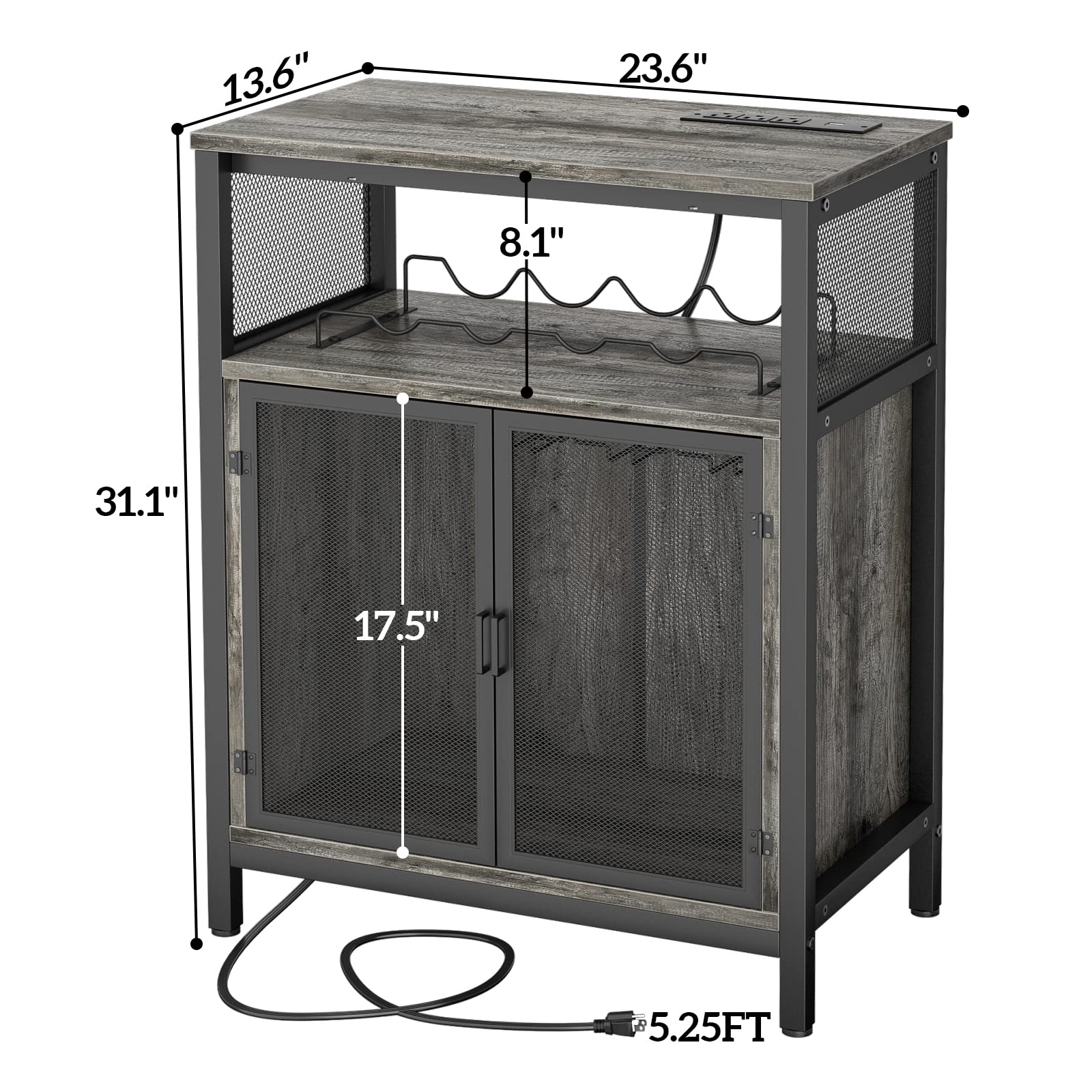 Unikito Modern Wine Bar Cabinet with RGB LED Lighting & Built-in Outlet - Freestanding Wine Rack Table with Glass Holder - Black Oak Floor Bar Cabinet for Home, Kitchen & Dining Room - Perfect for Entertaining Guests & Storing Liquor Bottles