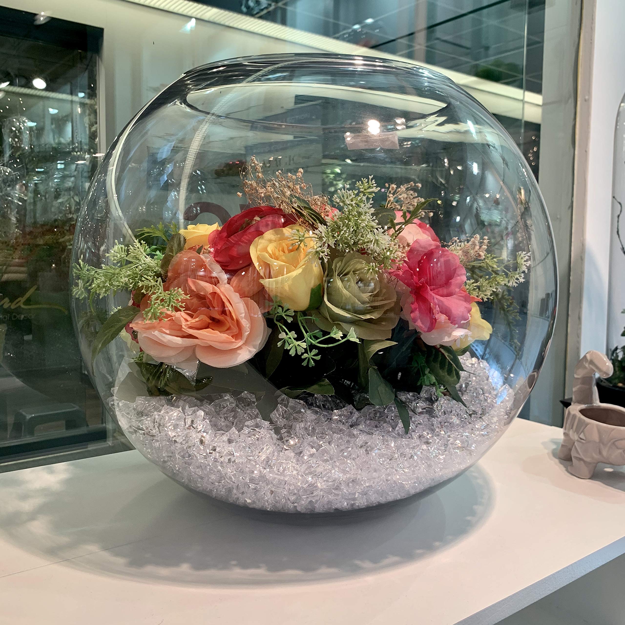Large Glass Vase 19 Inch Diameter - 16 Inch Height Clear Round Bubble Vase for Flowers | Multiple Size Options | Wedding Centerpiece, Home Decor, Terrarium Planter | Perfect for Living Room, Dining Table & Event Decorations (VBW1916)