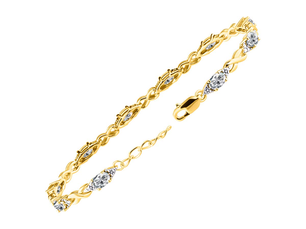 RYLOS Yellow Gold Plated Silver XO Hugs & Kisses Tennis Bracelet for Women – 6x4mm Gemstone & Genuine Diamonds, Adjustable 7