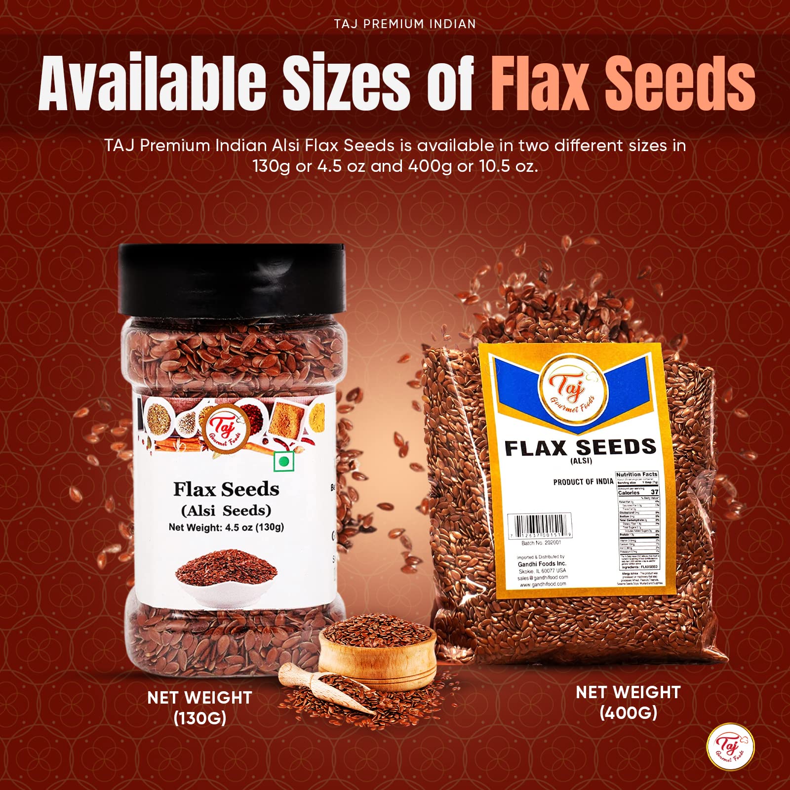 Premium AJ Indian Flax Seeds (Linseed) - 4.5oz (130g) | Organic, High in Omega-3 | Perfect for Smoothies, Baking & Healthy Snacks