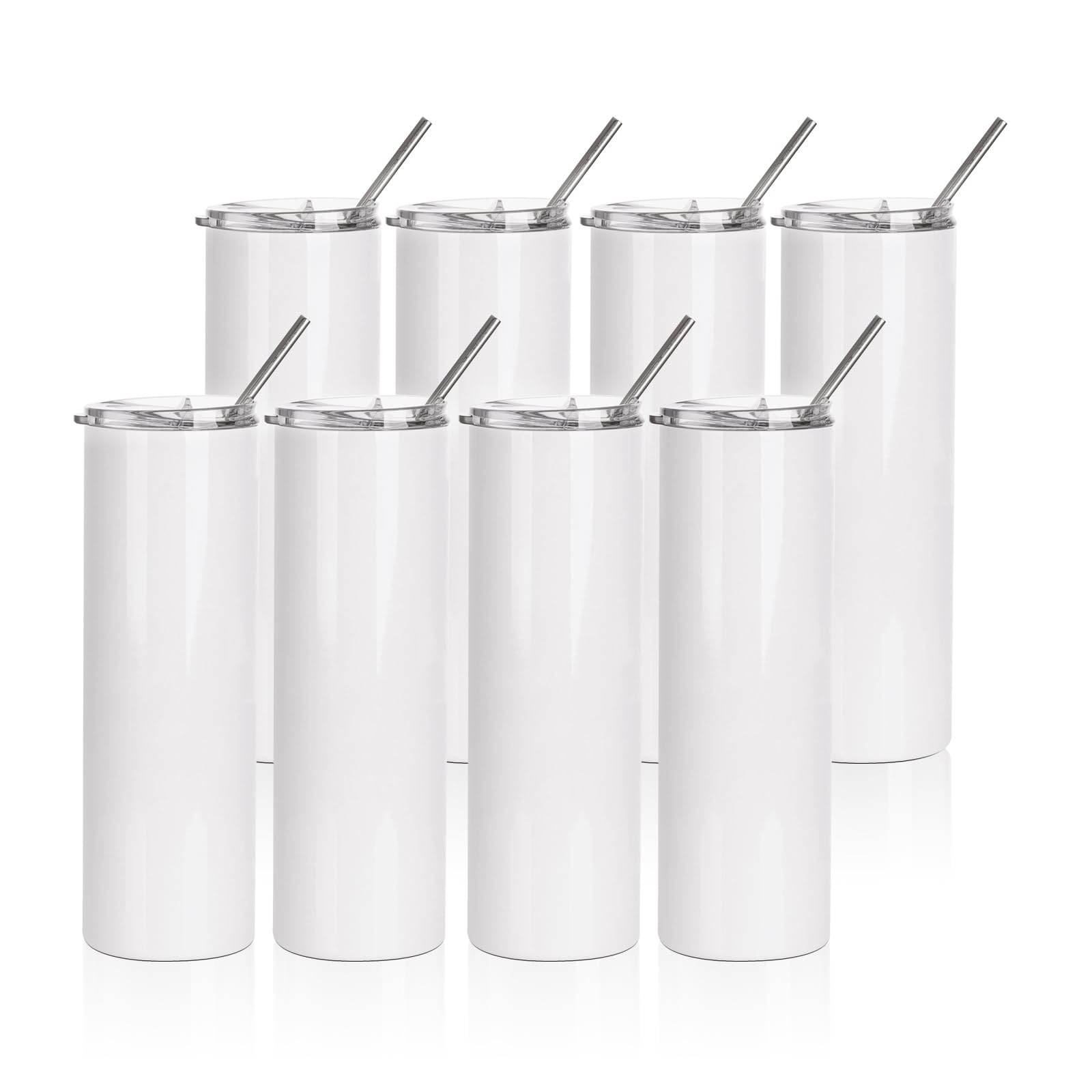 PYD Life 8 Pack 30oz Skinny Stainless Steel Sublimation Tumblers with Lids & Metal Straws - Bulk Straight Coffee Cups for Sublimation Press Machine & Oven - Perfect for Custom Gifts, Promotional Items & DIY Craft Projects