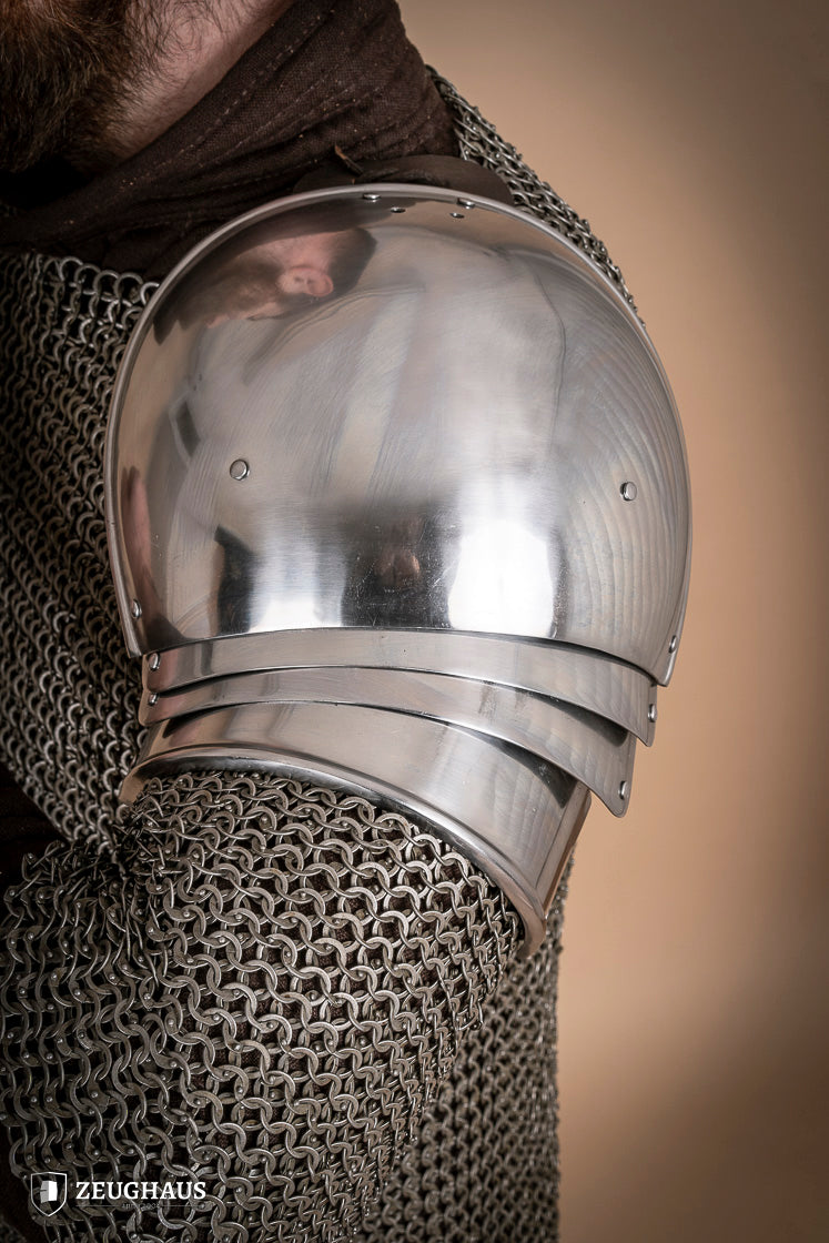 Polished 1.6mm Pauldrons 1460 - Medieval Armor Shoulder Plates for LARP, Cosplay & Renaissance Fairs