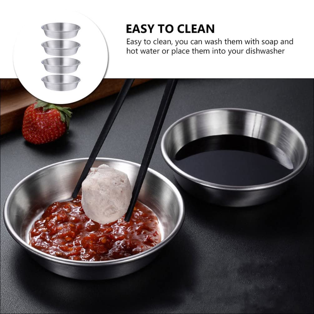 Hemoton 4-Piece Stainless Steel Appetizer Plates - Round Mini Saucers for Side Dishes, Wasabi, Condiments & Dips - Perfect for Sushi, Tapas, Party Snacks & Home Entertaining