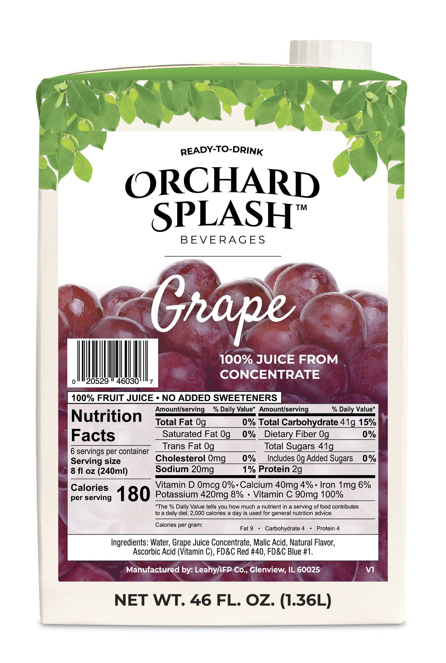 Orchard Splash 100% Grape Juice - 46oz Ready to Drink Aseptic Cartons (12 Pack) | Healthy Beverage for Kids Lunch, School Snacks & Family Picnics