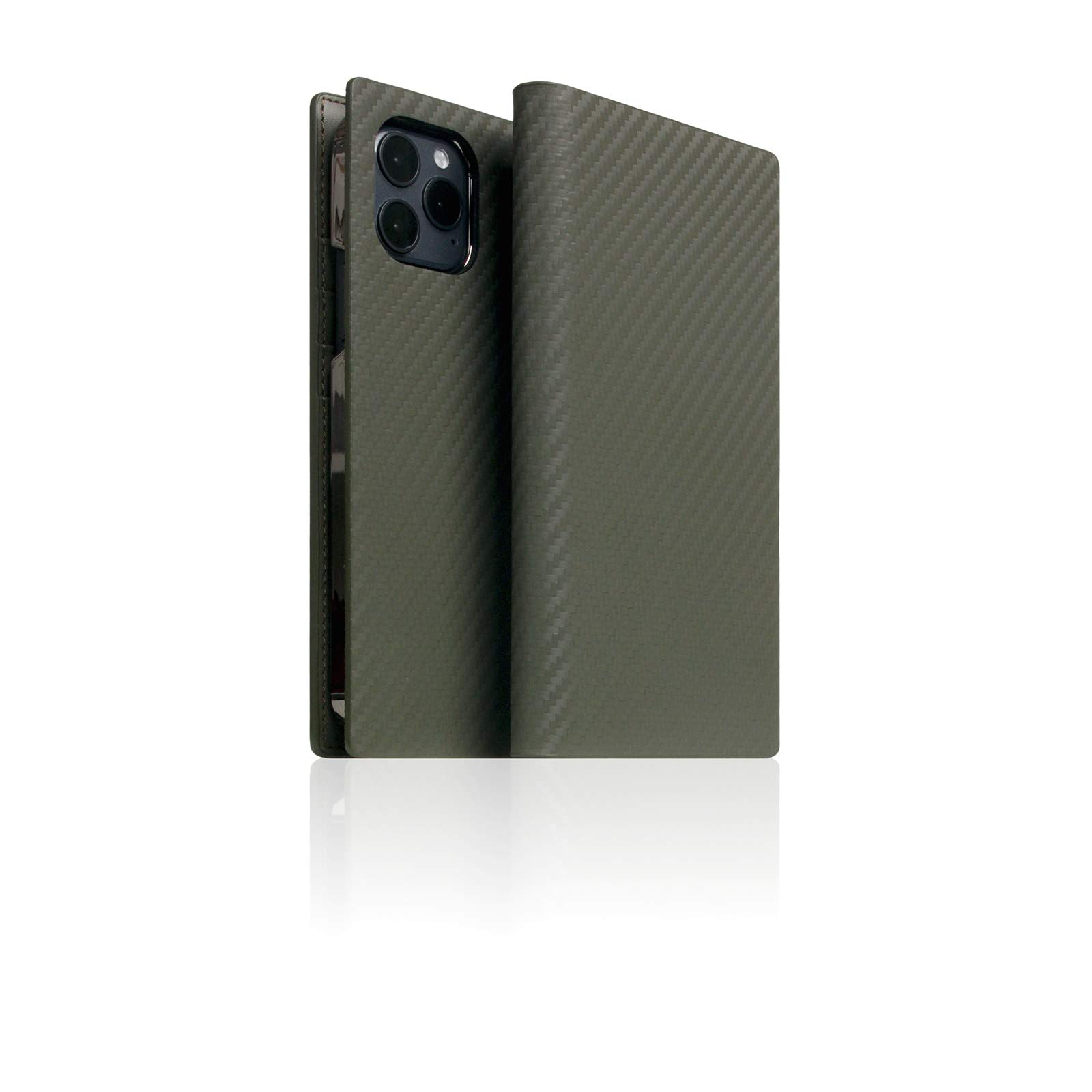 Premium SLG Italian Carbon Leather Wallet Case for iPhone 12/12 Pro - Handmade Flip Cover with Card Slots & Gift Box (Khaki) | Perfect for Business, Travel & Everyday Use