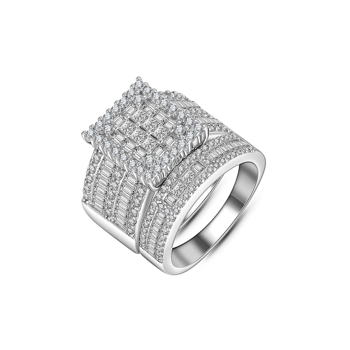Elegant White Gold Cubic Zirconia Wedding Ring Set for Women - Fashionable Silver Engagement Rings - Perfect for Weddings, Anniversaries & Romantic Proposals